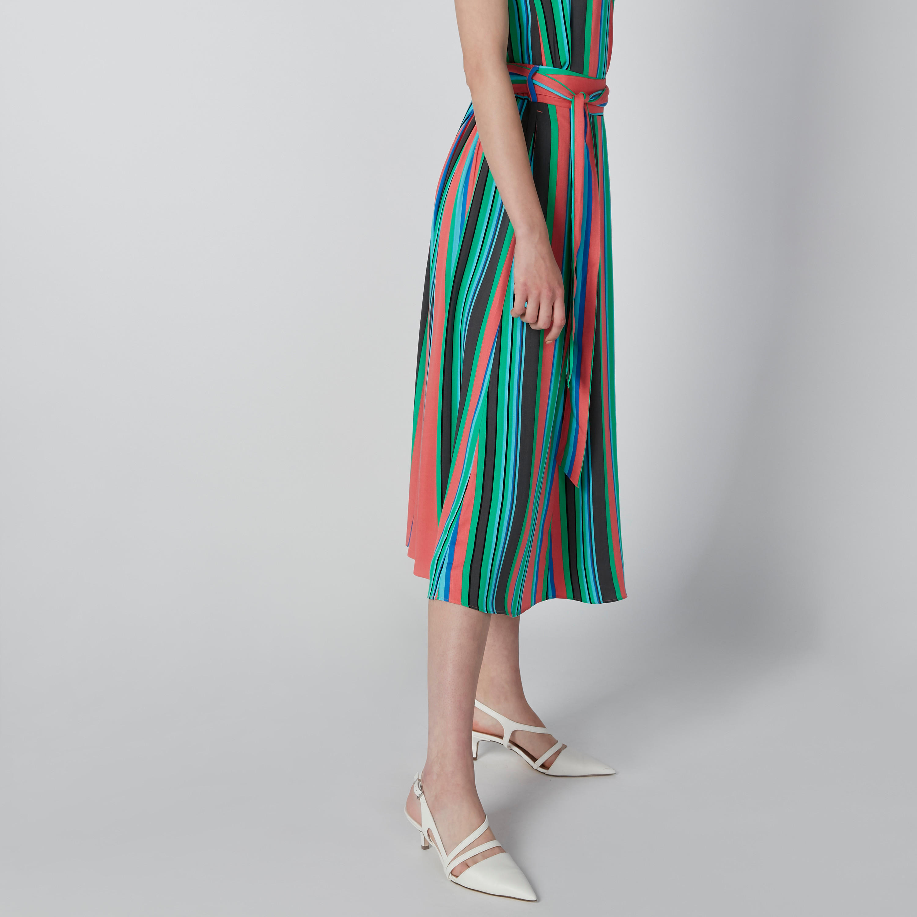تنورة مقلّمة إيه لاين متوسطة الطول بحزام رباط-women-clothing-bottoms-skirts-image-3