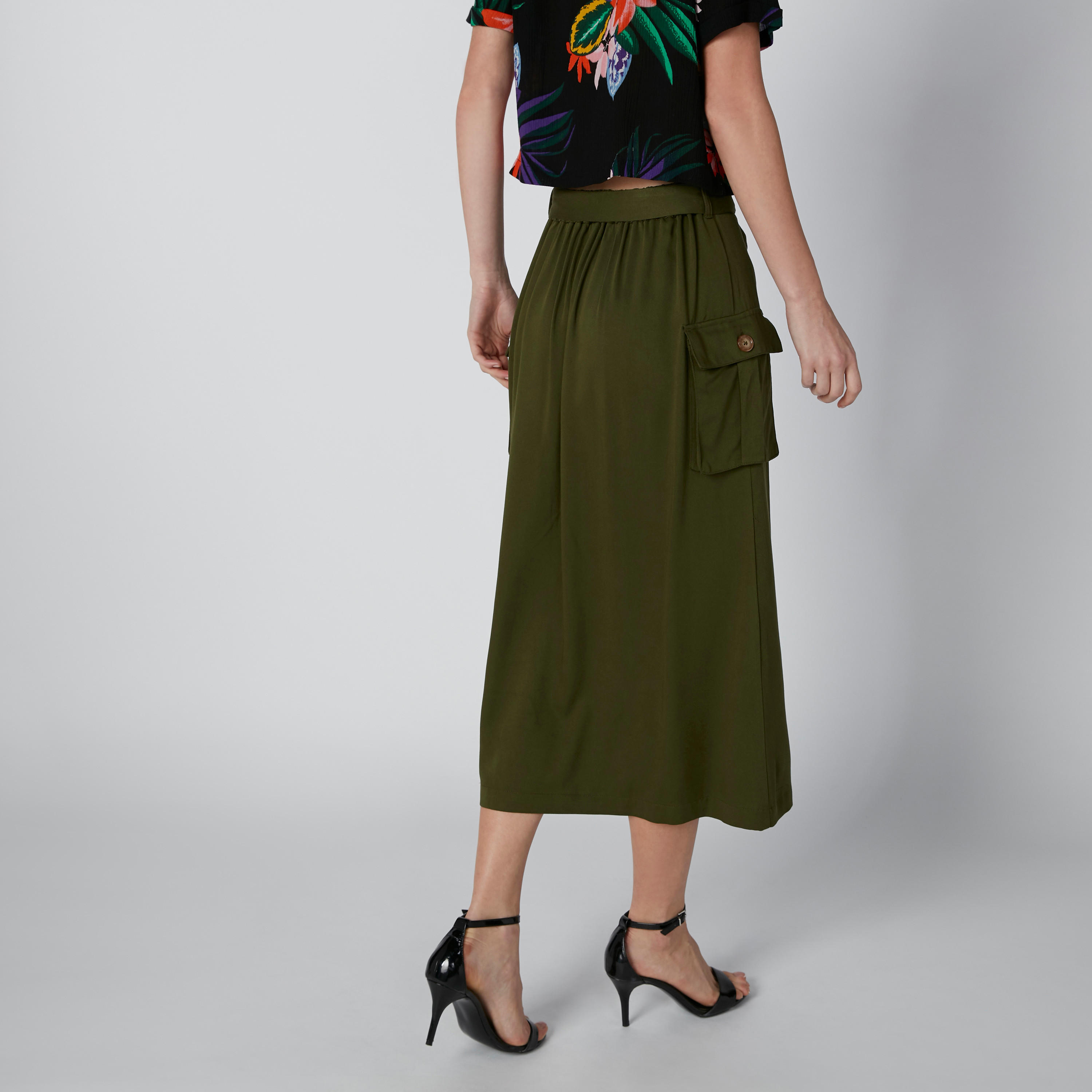 تنورة سادة إيه لاين متوسطة الطول بأربطة وأزرار وجيوب-women-clothing-bottoms-skirts-image-2