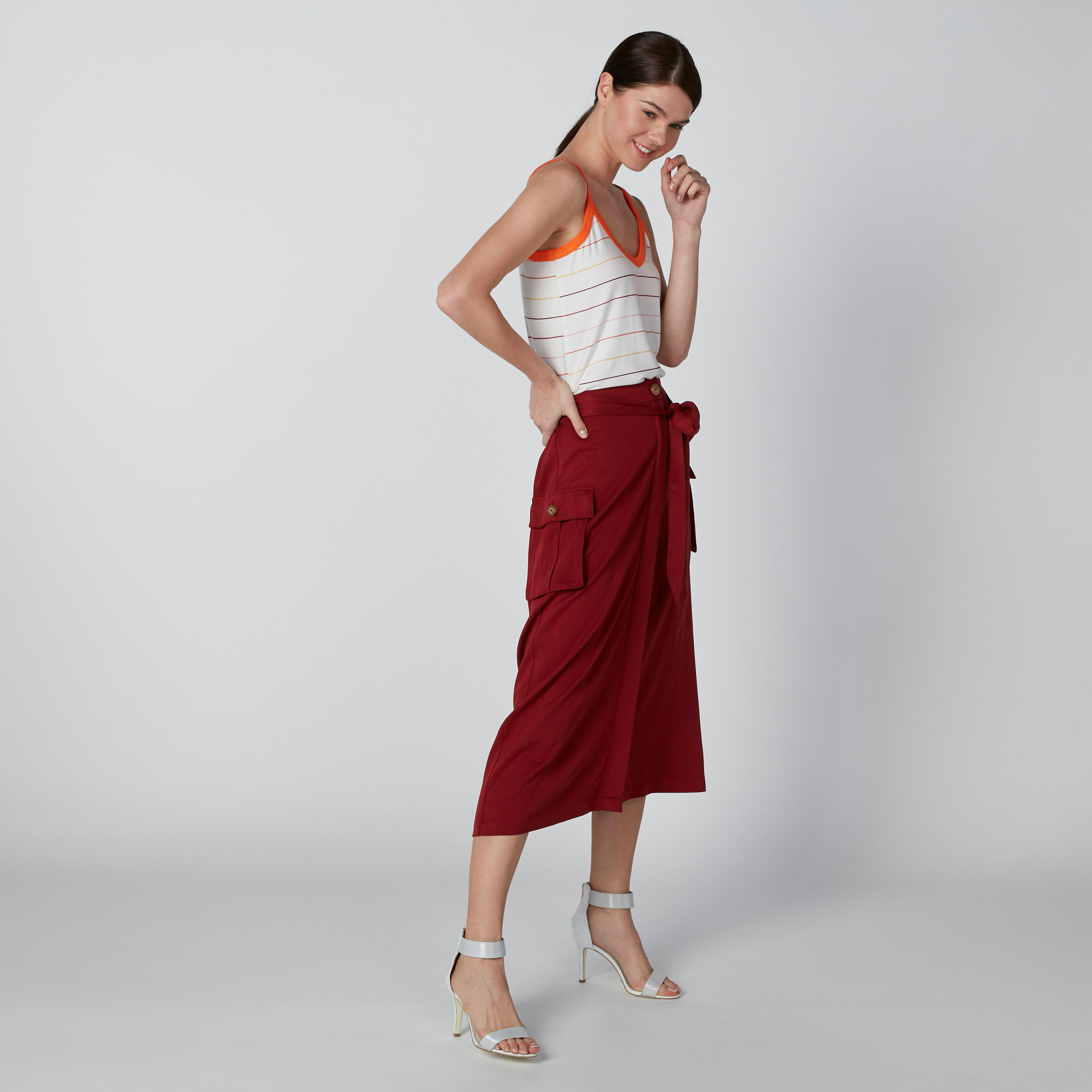 Midi A-Line Solid Skirt with Button and Pocket Detail-women-clothing-bottoms-skirts-image-1