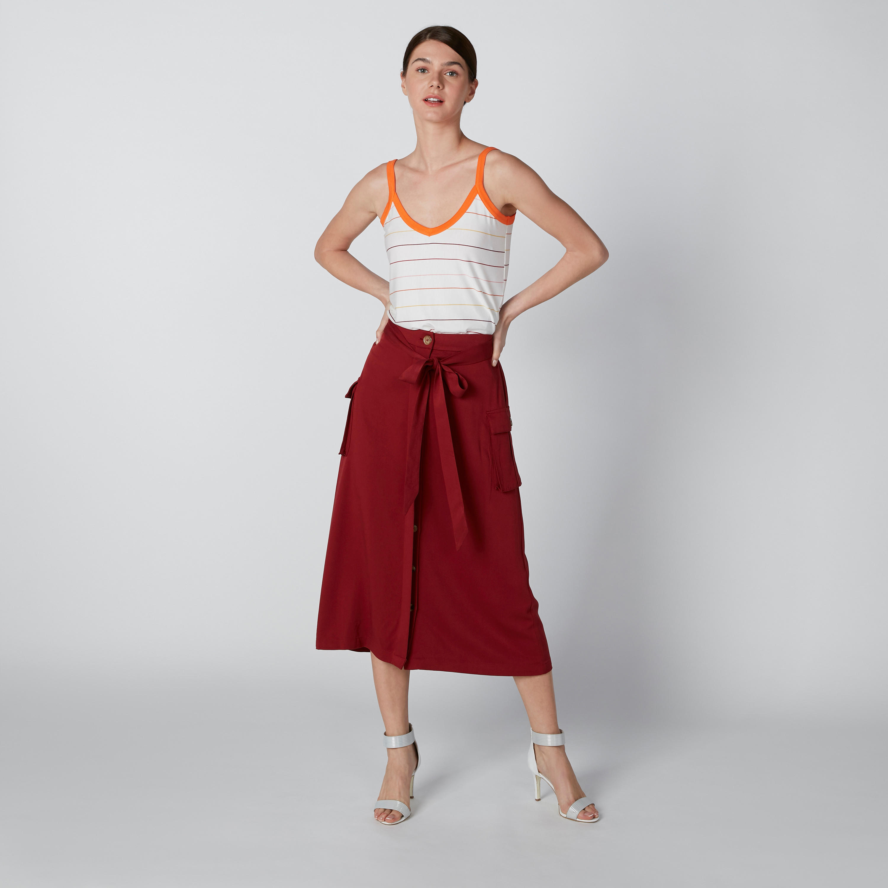 Midi A-Line Solid Skirt with Button and Pocket Detail-women-clothing-bottoms-skirts-image-4