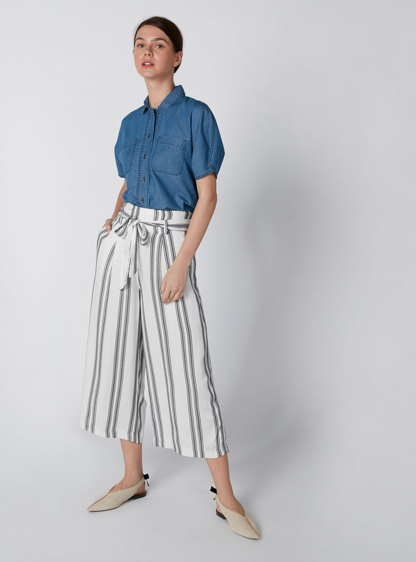بنطال واسع الساقين مقلّم بقصّة واسعة وأربطة-women-clothing-bottoms-trousers-image-3