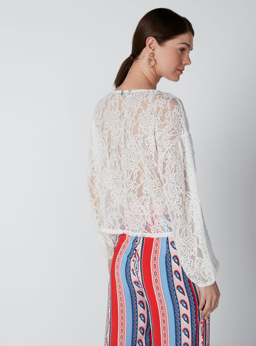 بلوزة بياقة مستديرة وأكمام طويلة وتفاصيل دانتيل-women-clothing-shirtsandblouses-blouses-image-2