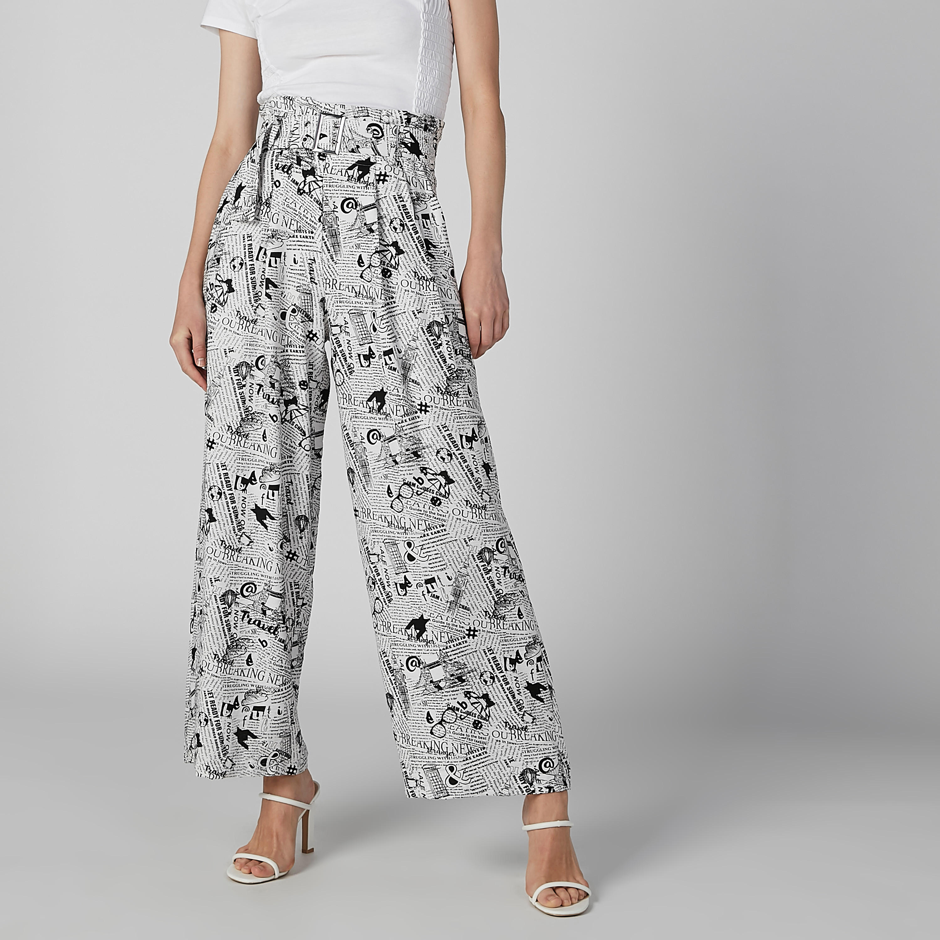 بنطال بالازو طويل بقصّة واسعة وجيوب وحزام-women-clothing-bottoms-trousers-image-1