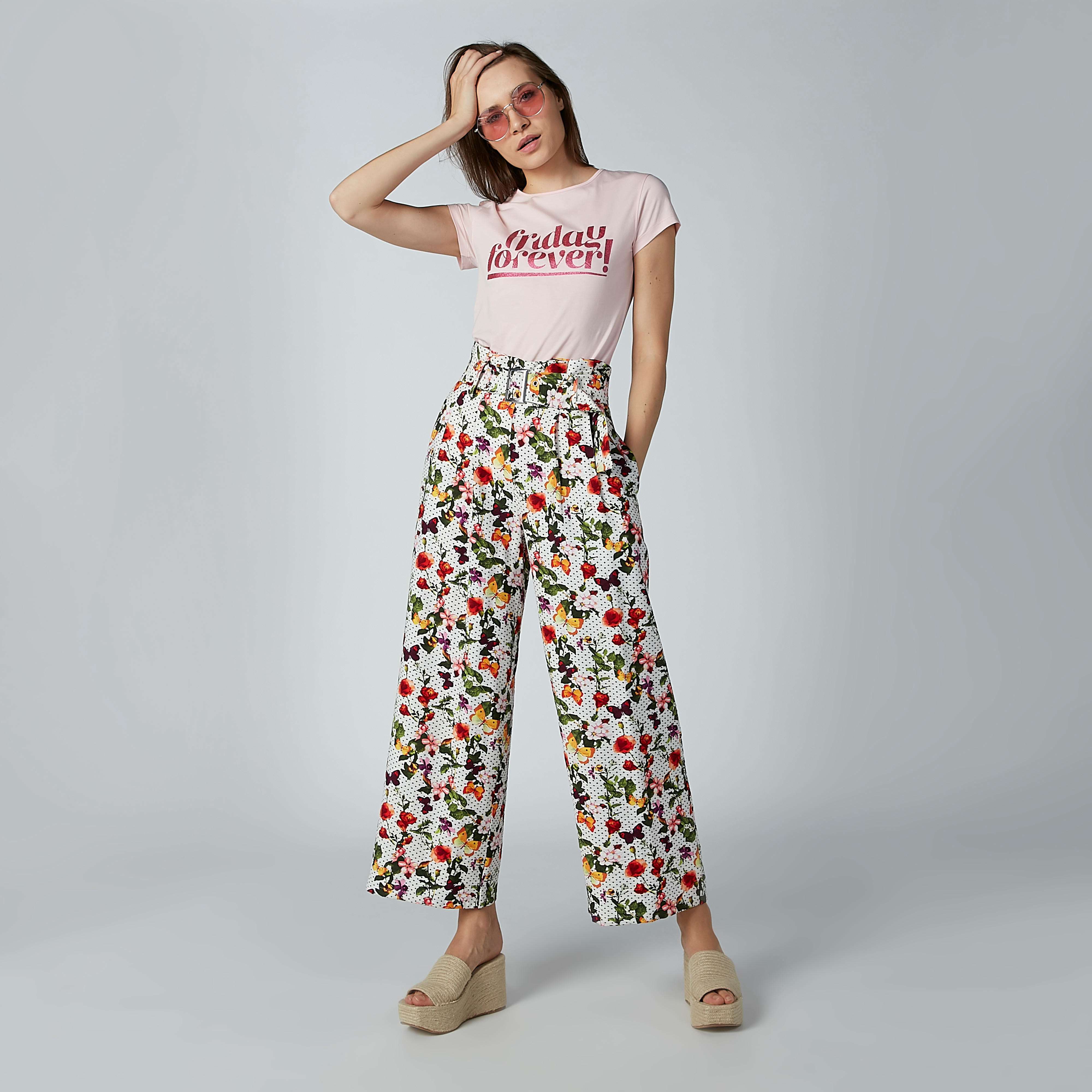 بنطال بالازو بقصّة واسعة وجيوب وحزام وطبعات-women-clothing-bottoms-trousers-image-3