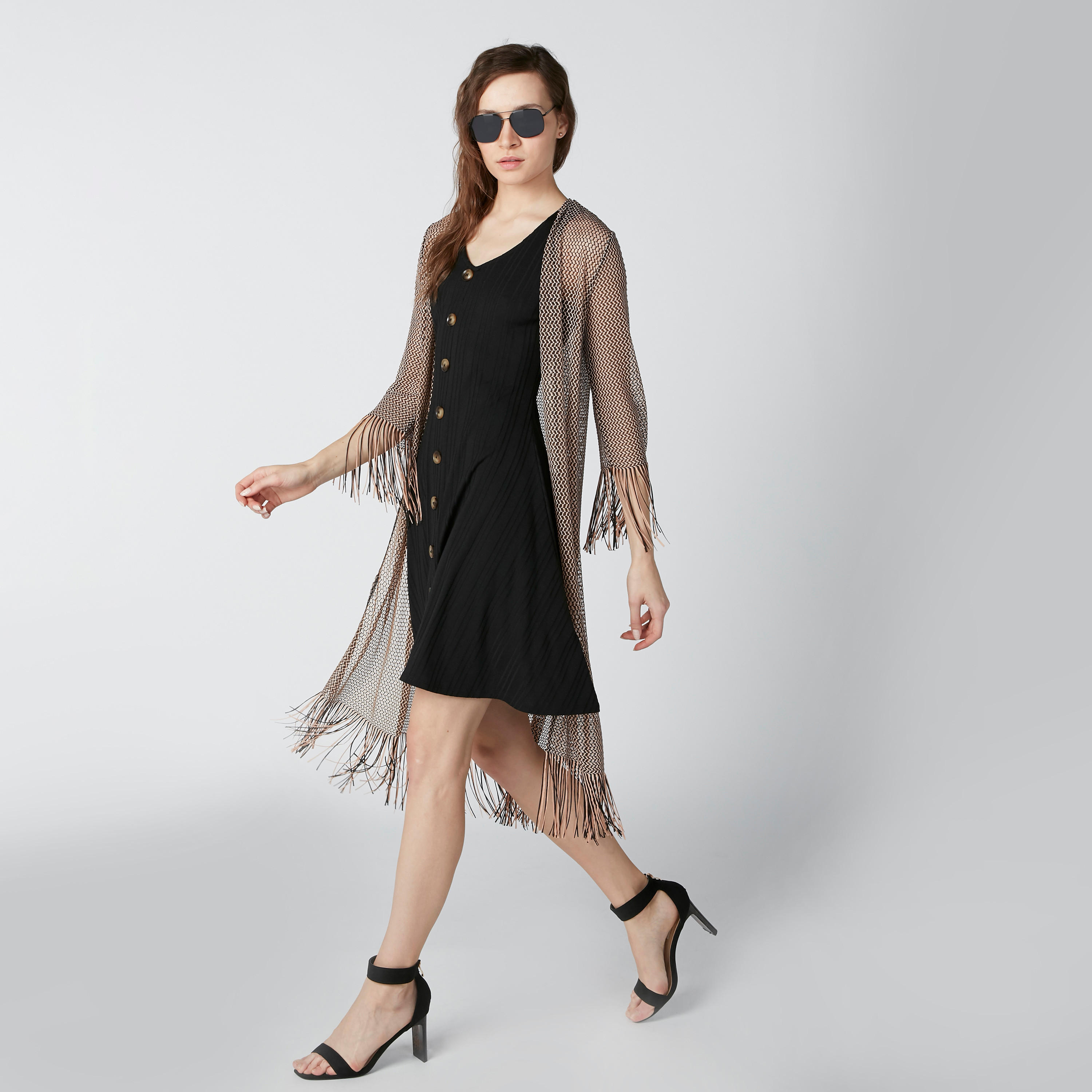 فستان سوينج متوسط الطول دون أكمام بياقة V وأزرار-women-clothing-dresses-image-3