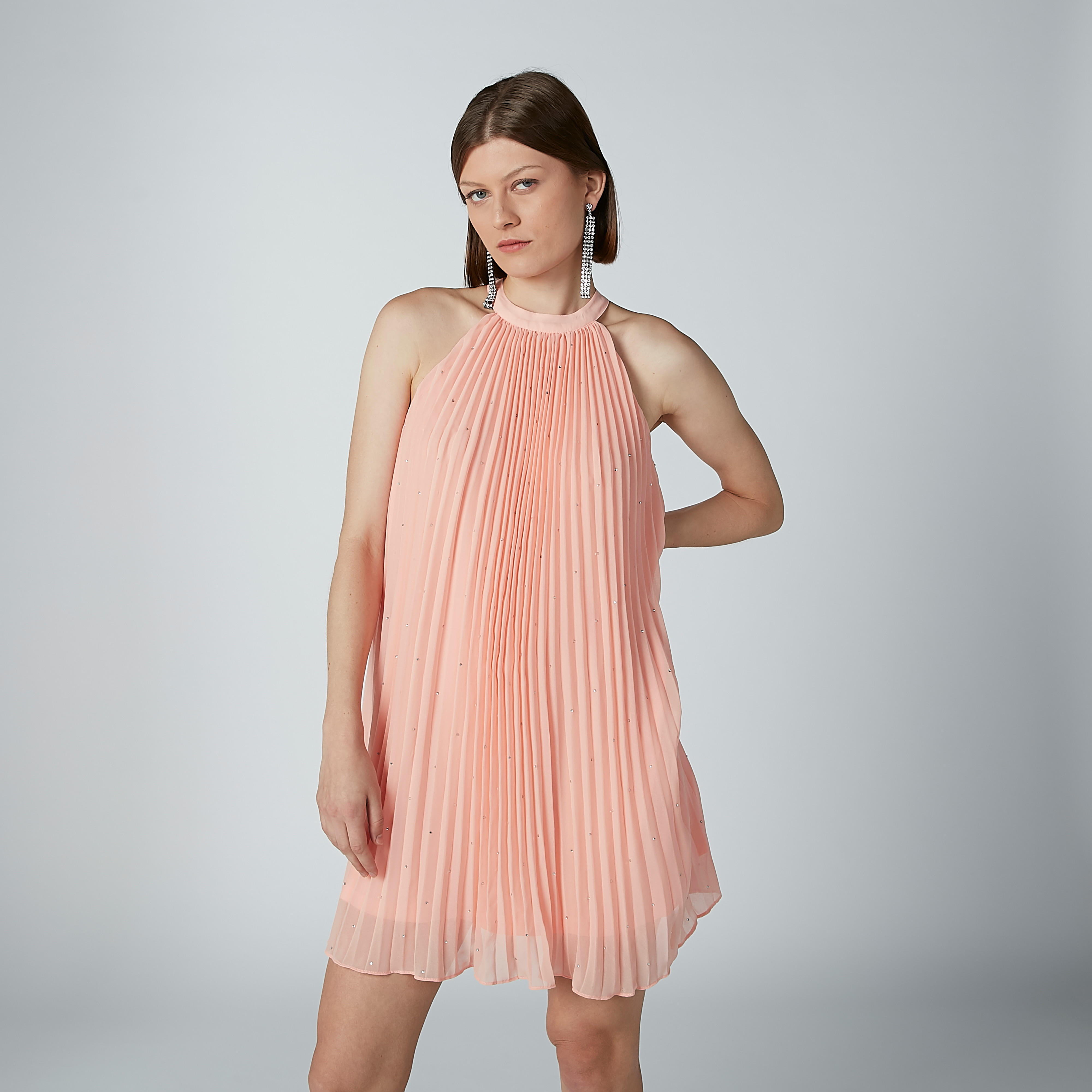 فستان إيه لاين متوسط الطول بأربطة وثنيات-women-clothing-dresses-image-3