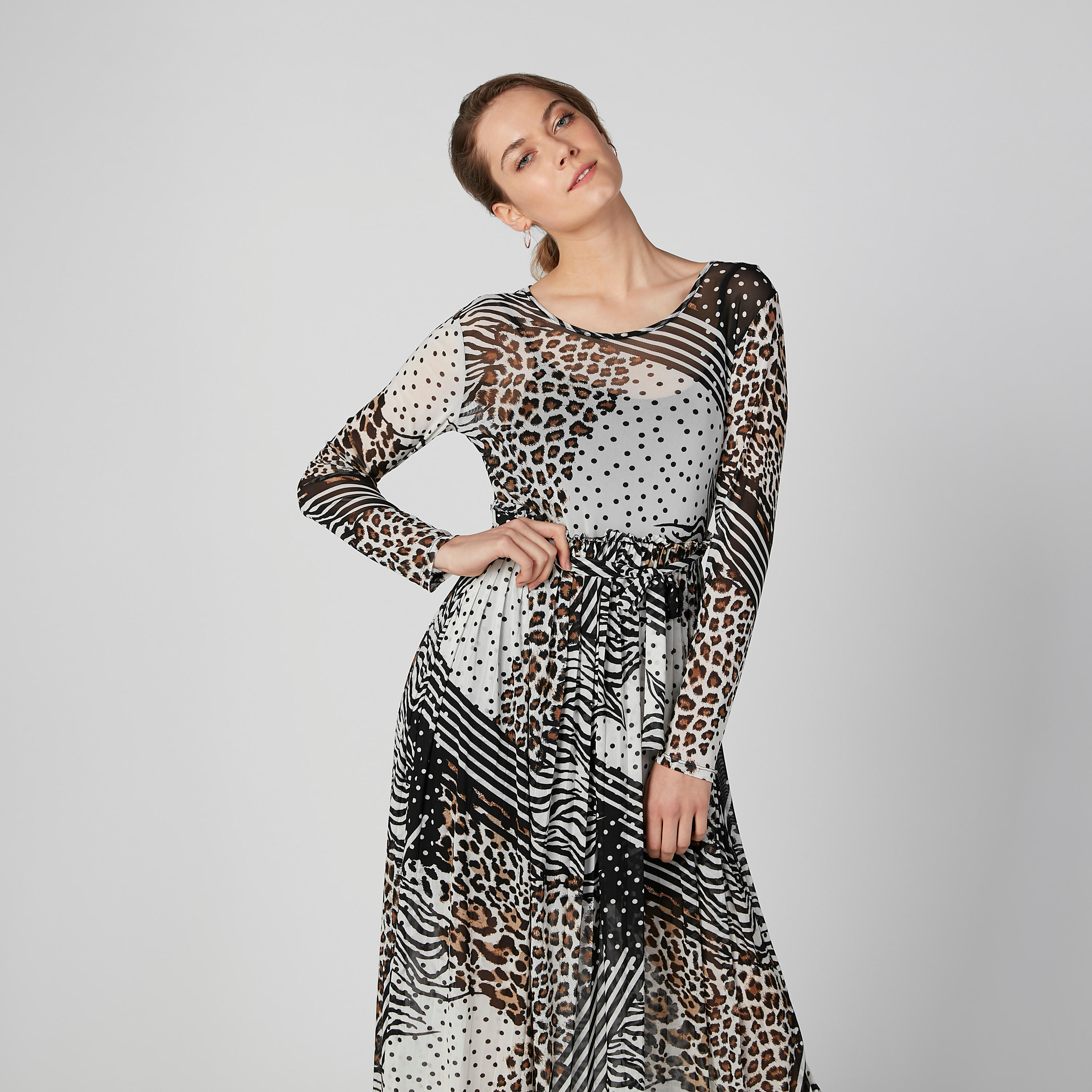 فستان متوسط الطول بأكمام طويلة وطبعات حيوانات-women-clothing-dresses-image-1