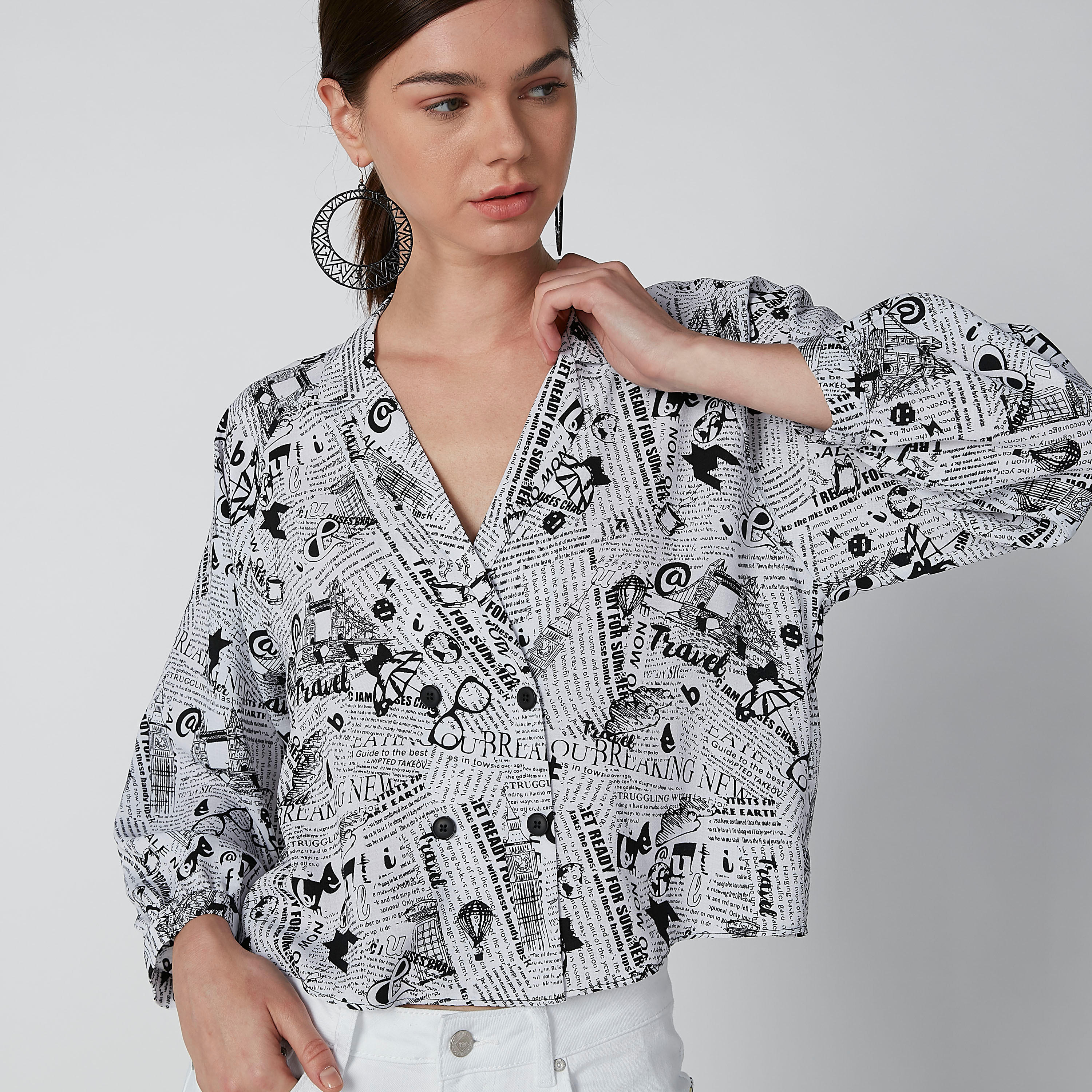Printed Top with Button Closure and Long Sleeves-women-clothing-shirtsandblouses-blouses-image-1