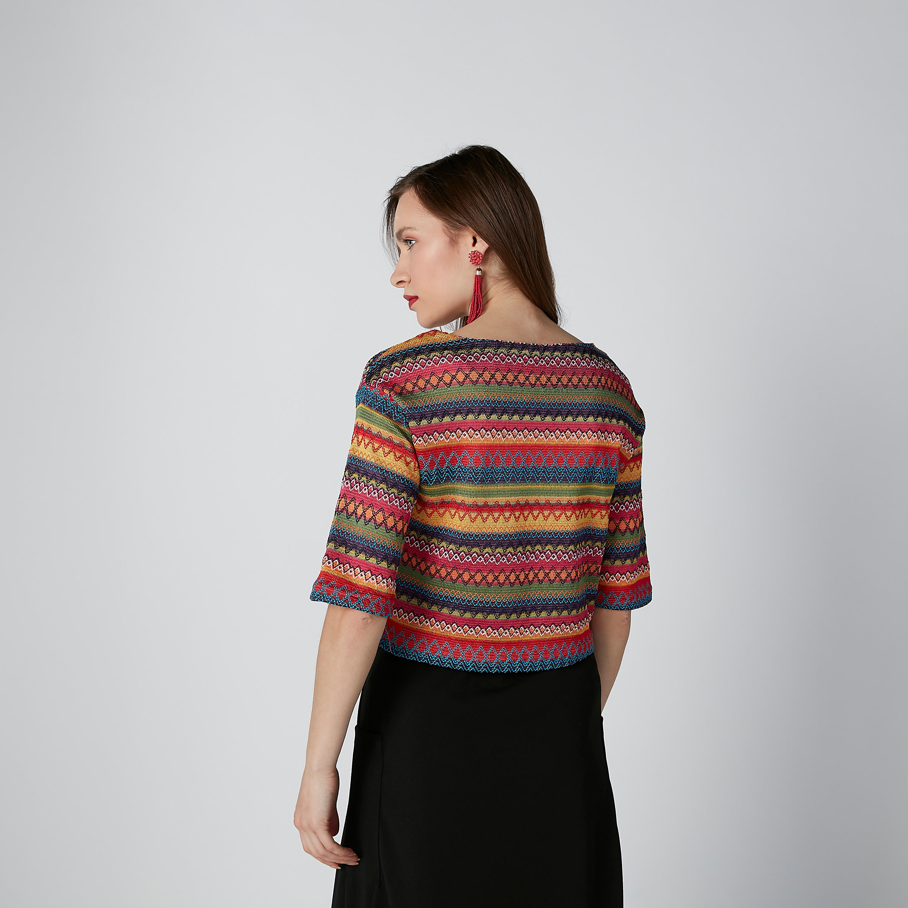 بلوزة مقلّمة بأكتاف منسدلة وياقة مستديرة-women-clothing-shirtsandblouses-blouses-image-3