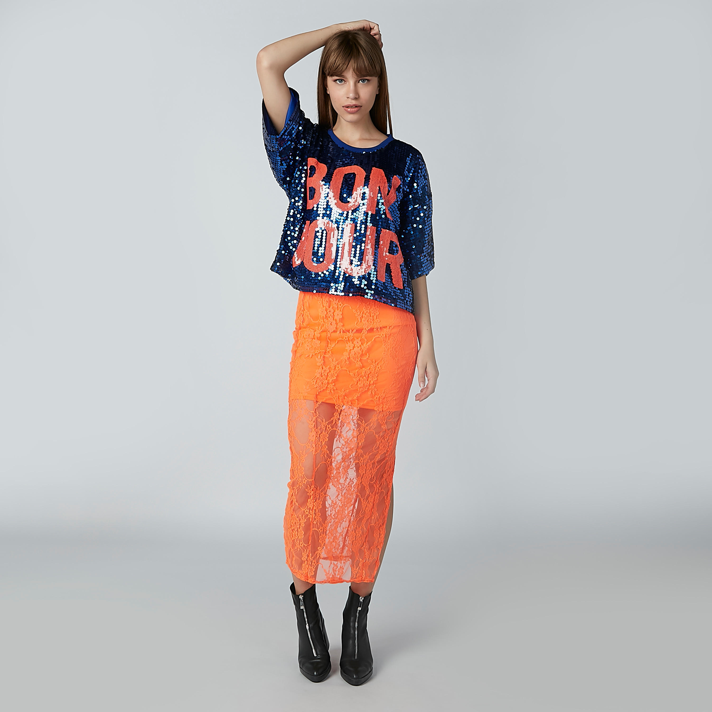 Sequin Top with Round Neck and Short Sleeves-women-clothing-shirtsandblouses-blouses-image-1