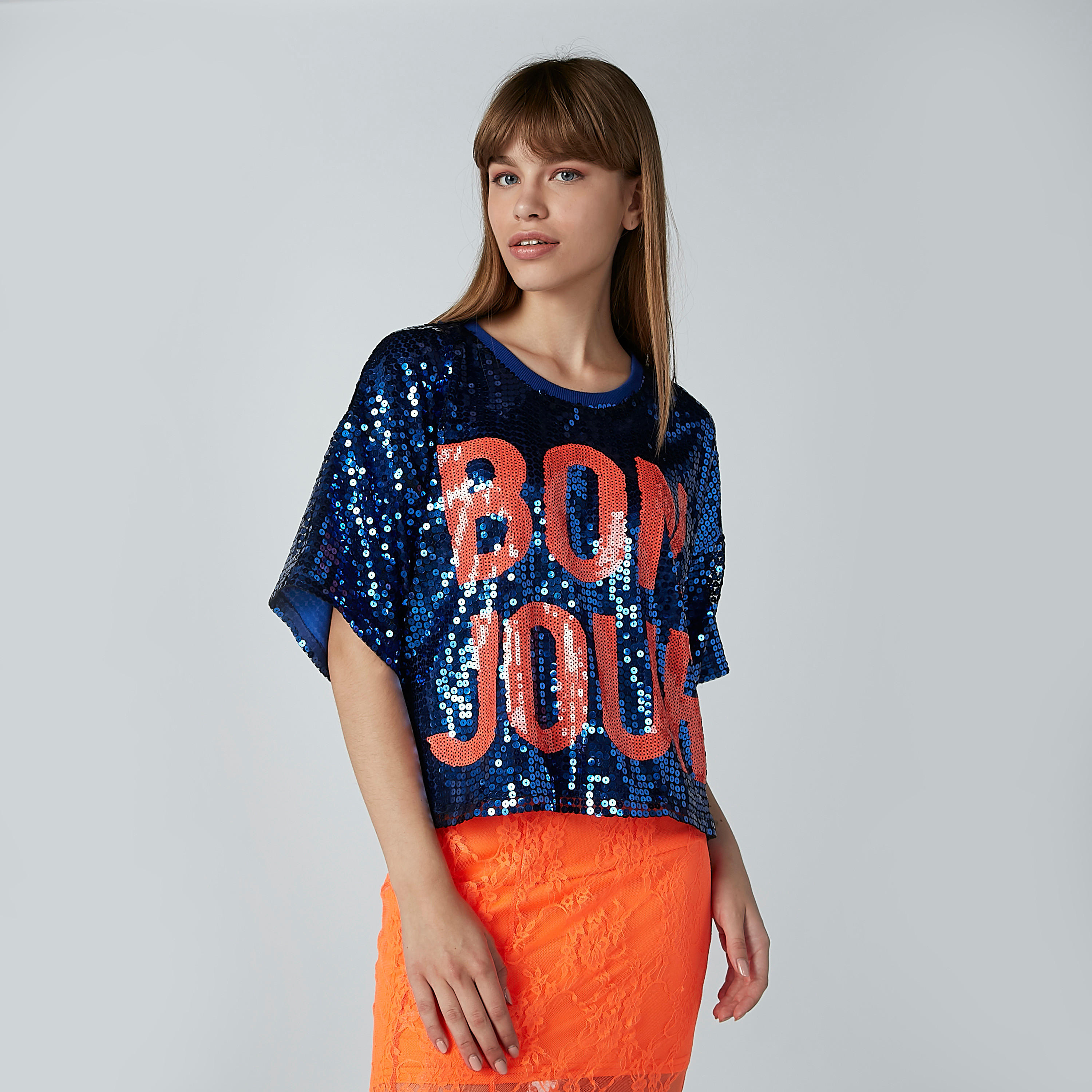 Sequin Top with Round Neck and Short Sleeves-women-clothing-shirtsandblouses-blouses-image-2