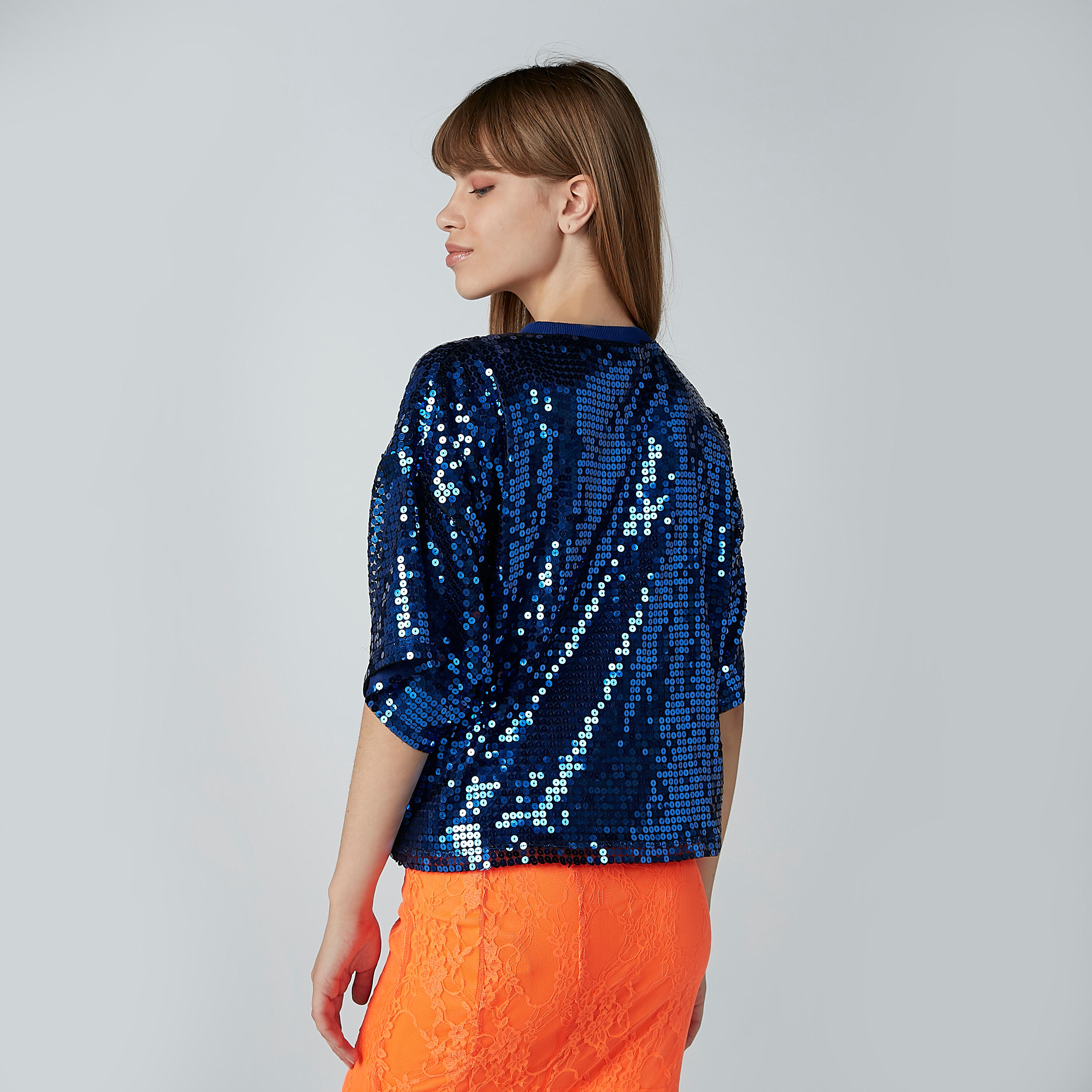 Sequin Top with Round Neck and Short Sleeves-women-clothing-shirtsandblouses-blouses-image-3