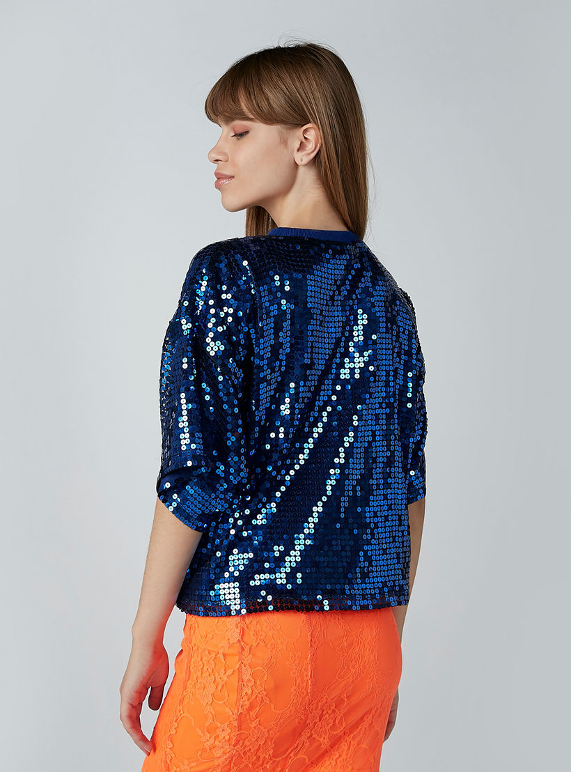 Sequin Top with Round Neck and Short Sleeves-women-clothing-shirtsandblouses-blouses-image-3