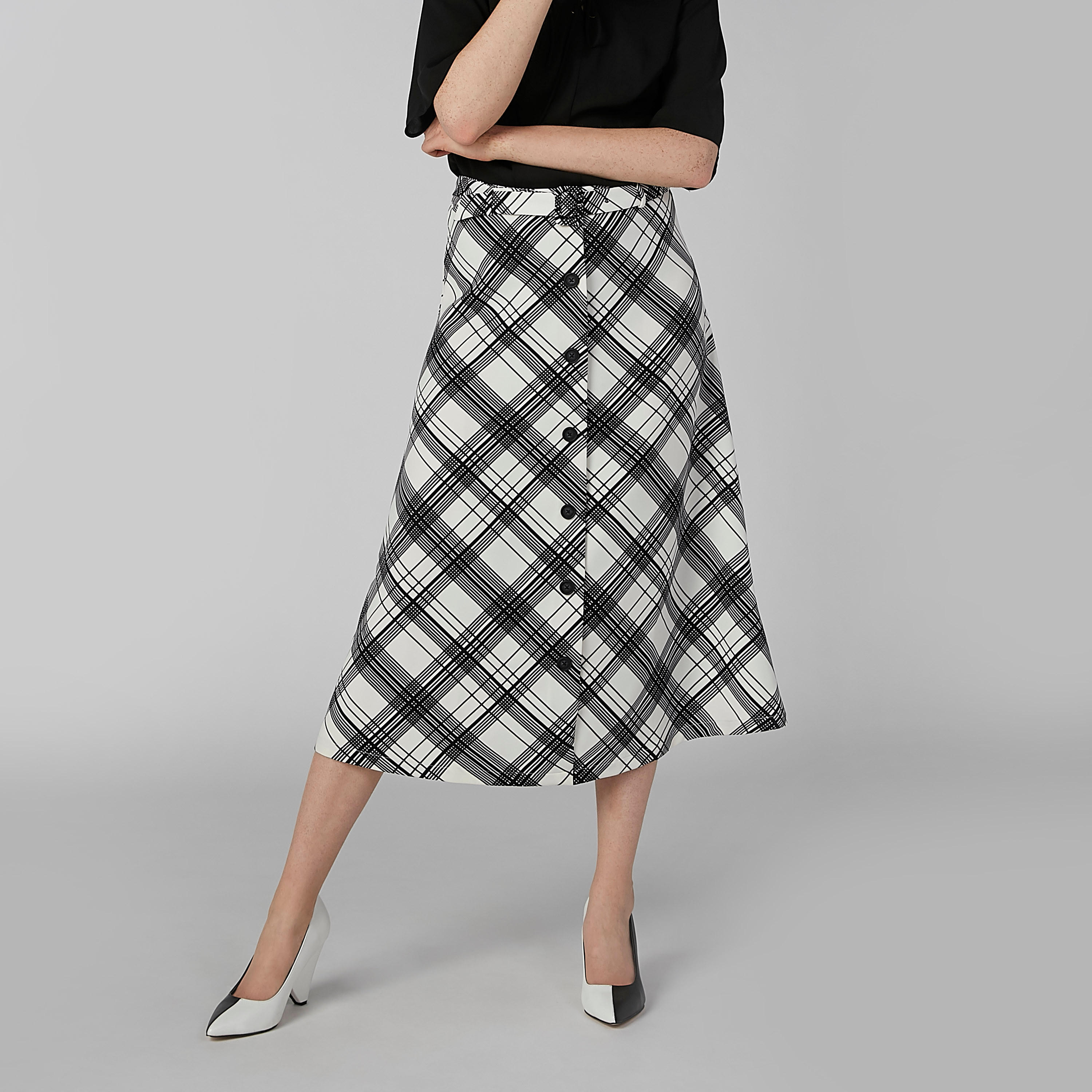 تنورة كاروهات إيه لاين متوسطة الطول بحزام-women-clothing-bottoms-skirts-image-5