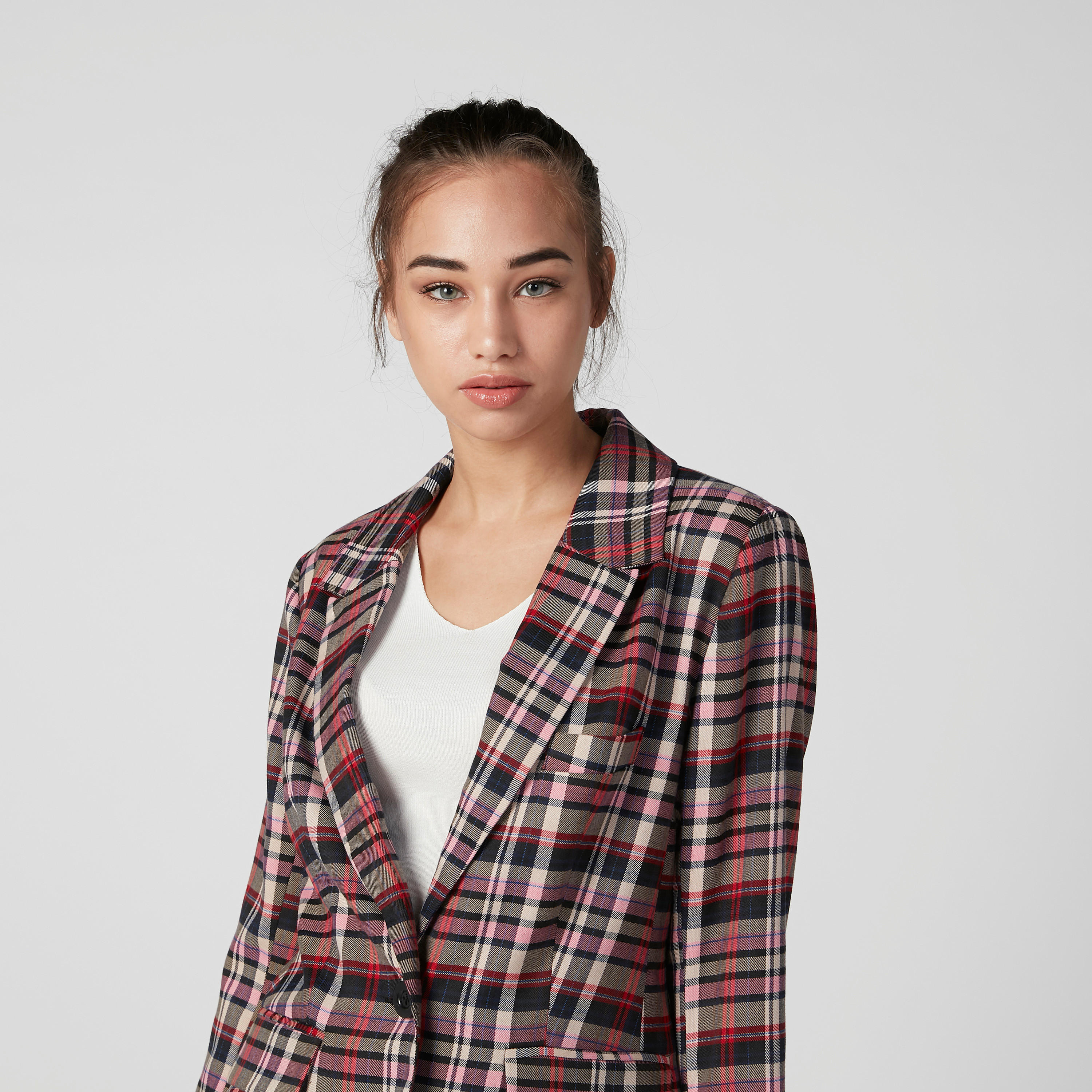 Chequered Blazer with Notched Lapel and Long Sleeves-women-clothing-coatsandjackets-blazers-image-4