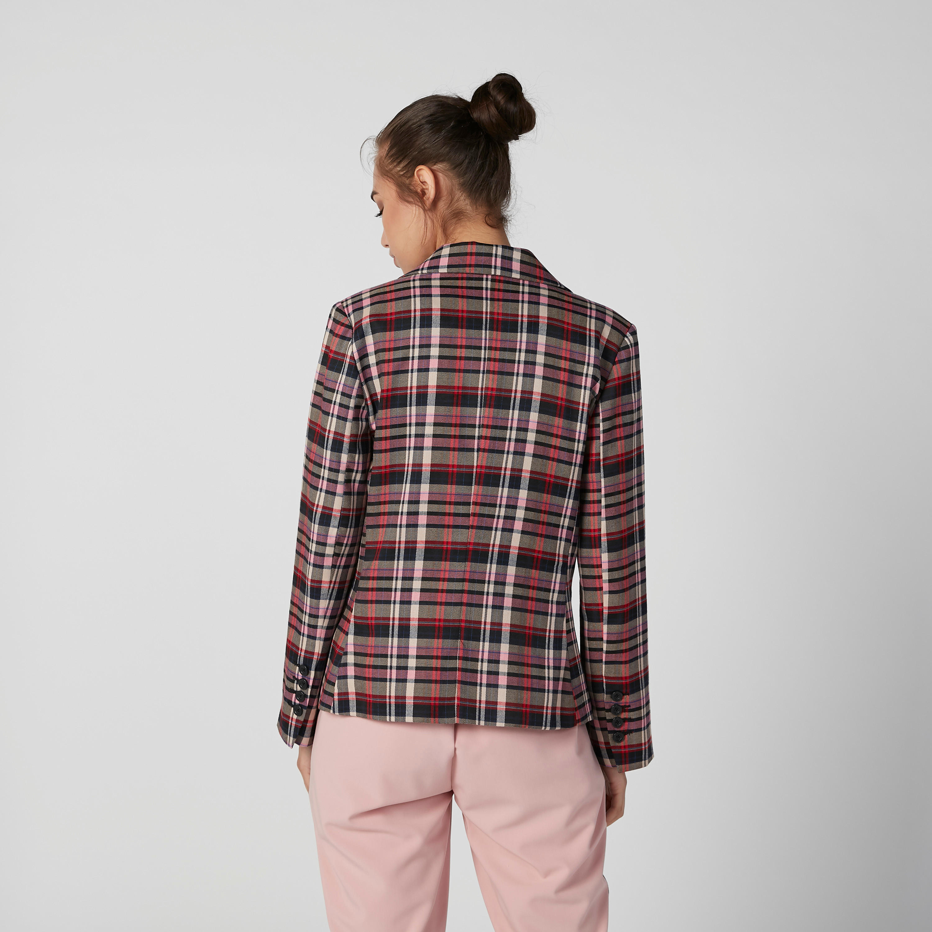 Chequered Blazer with Notched Lapel and Long Sleeves-women-clothing-coatsandjackets-blazers-image-5