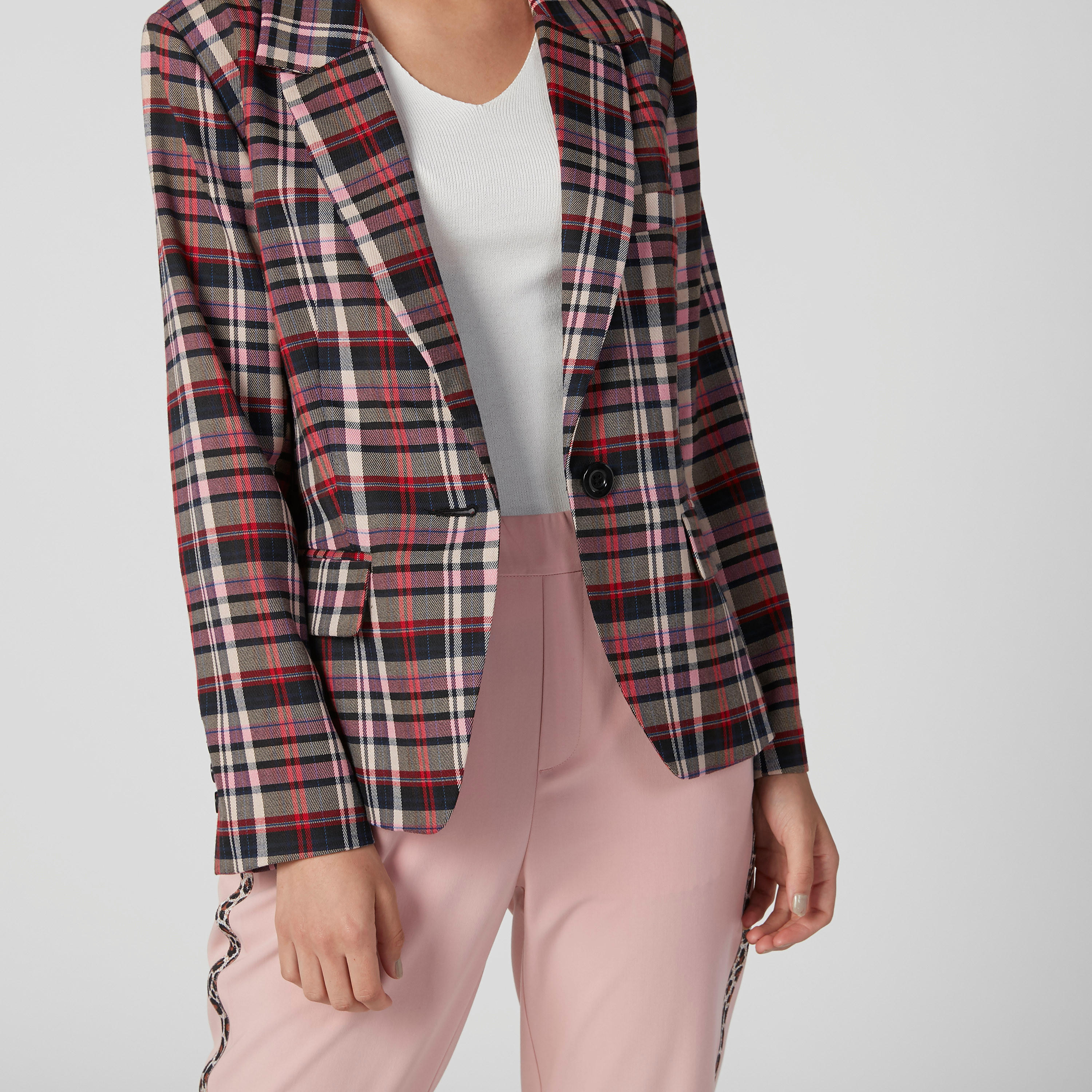 Chequered Blazer with Notched Lapel and Long Sleeves-women-clothing-coatsandjackets-blazers-image-6