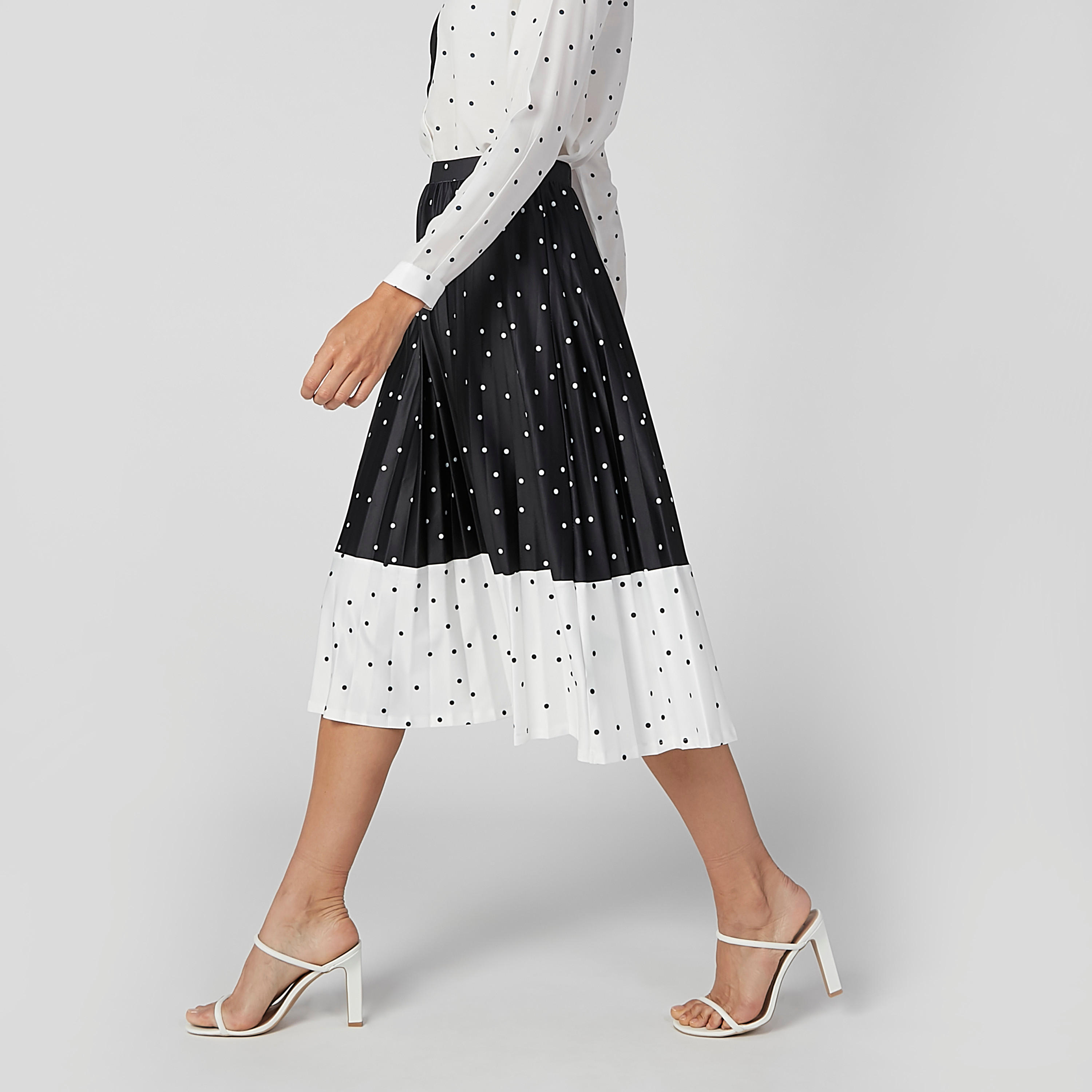 Polka Dot Printed Midi A-line Skirt with Elasticised Waistband-women-clothing-bottoms-skirts-image-1
