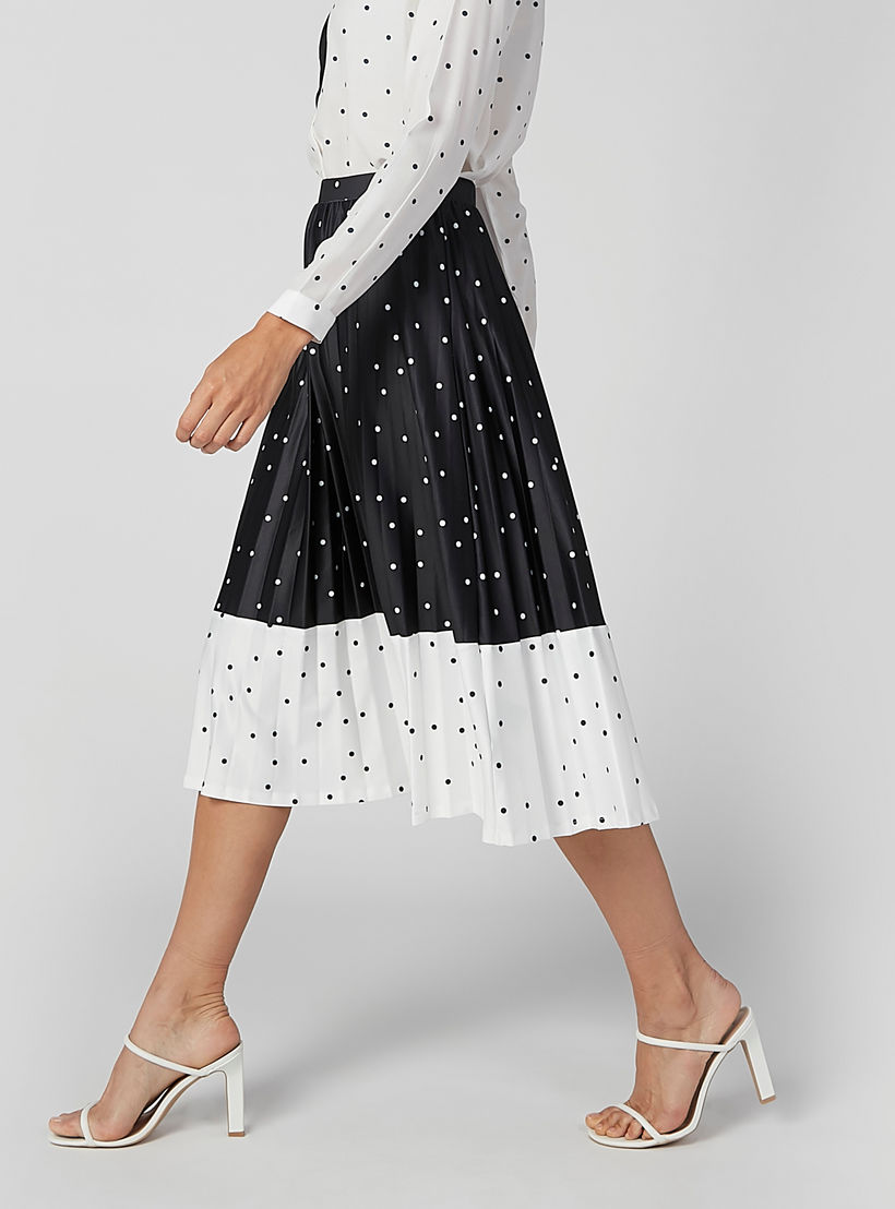 Polka Dot Printed Midi A-line Skirt with Elasticised Waistband-women-clothing-bottoms-skirts-image-1