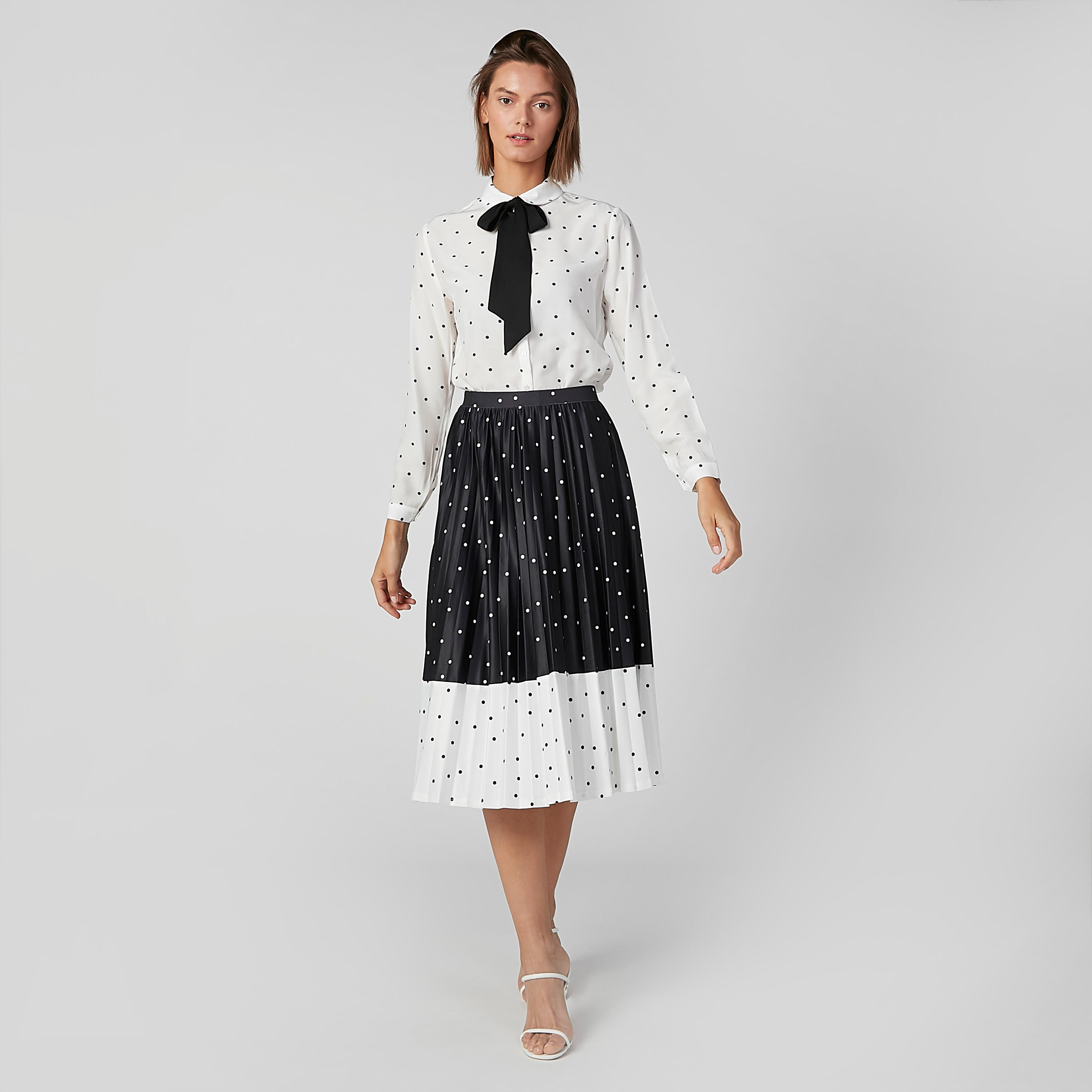 Polka Dot Printed Midi A-line Skirt with Elasticised Waistband-women-clothing-bottoms-skirts-image-2