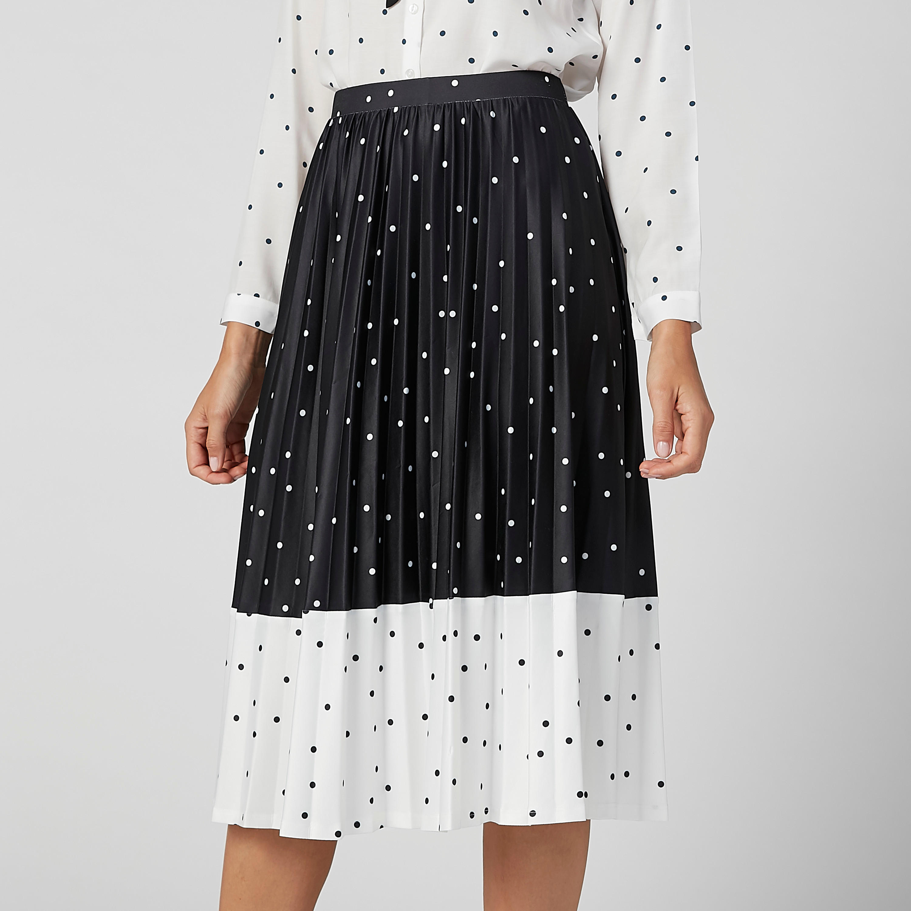 Polka Dot Printed Midi A-line Skirt with Elasticised Waistband-women-clothing-bottoms-skirts-image-3