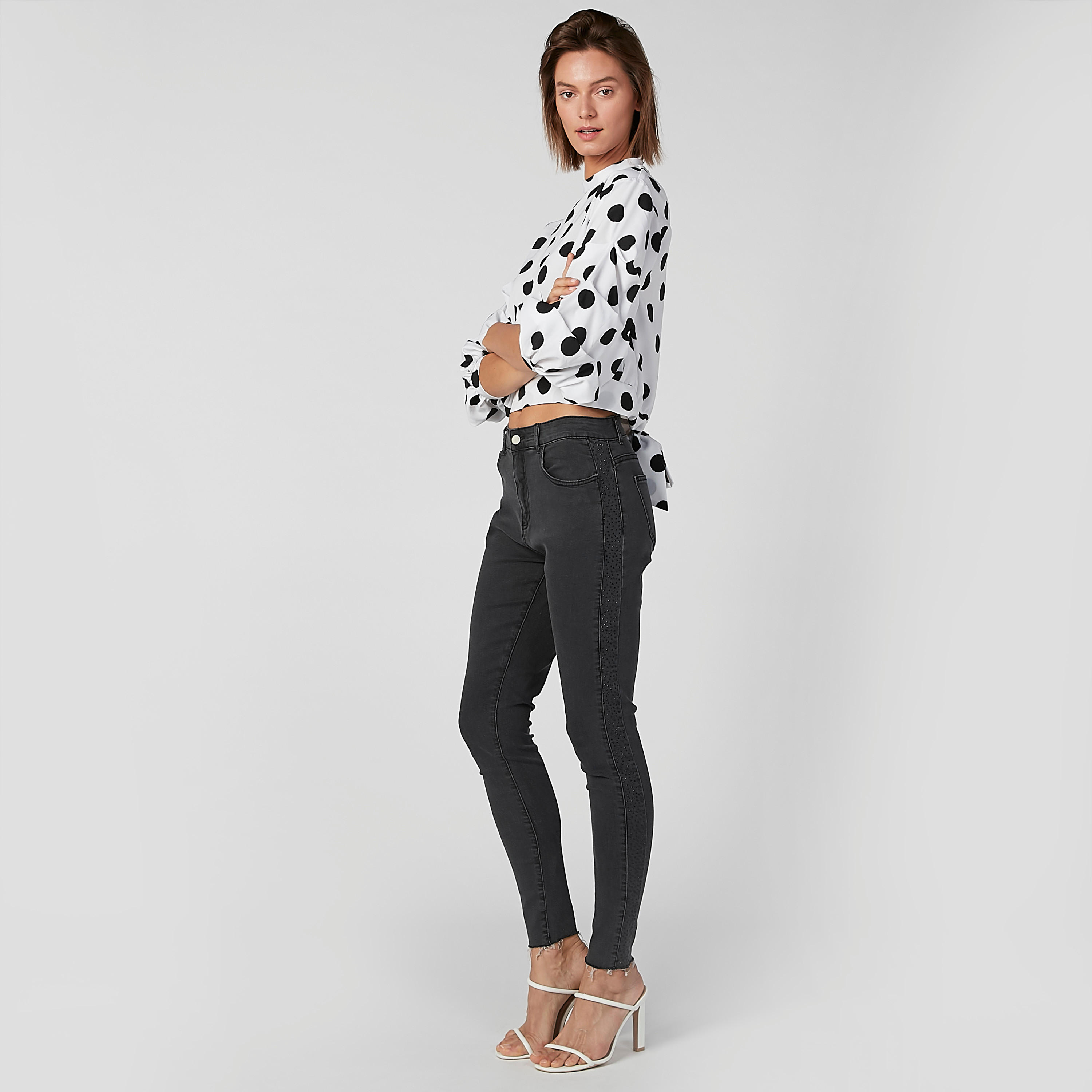 Polka Dot Crop Printed Top with High Neck and Ruffle Detail-women-clothing-shirtsandblouses-blouses-image-2