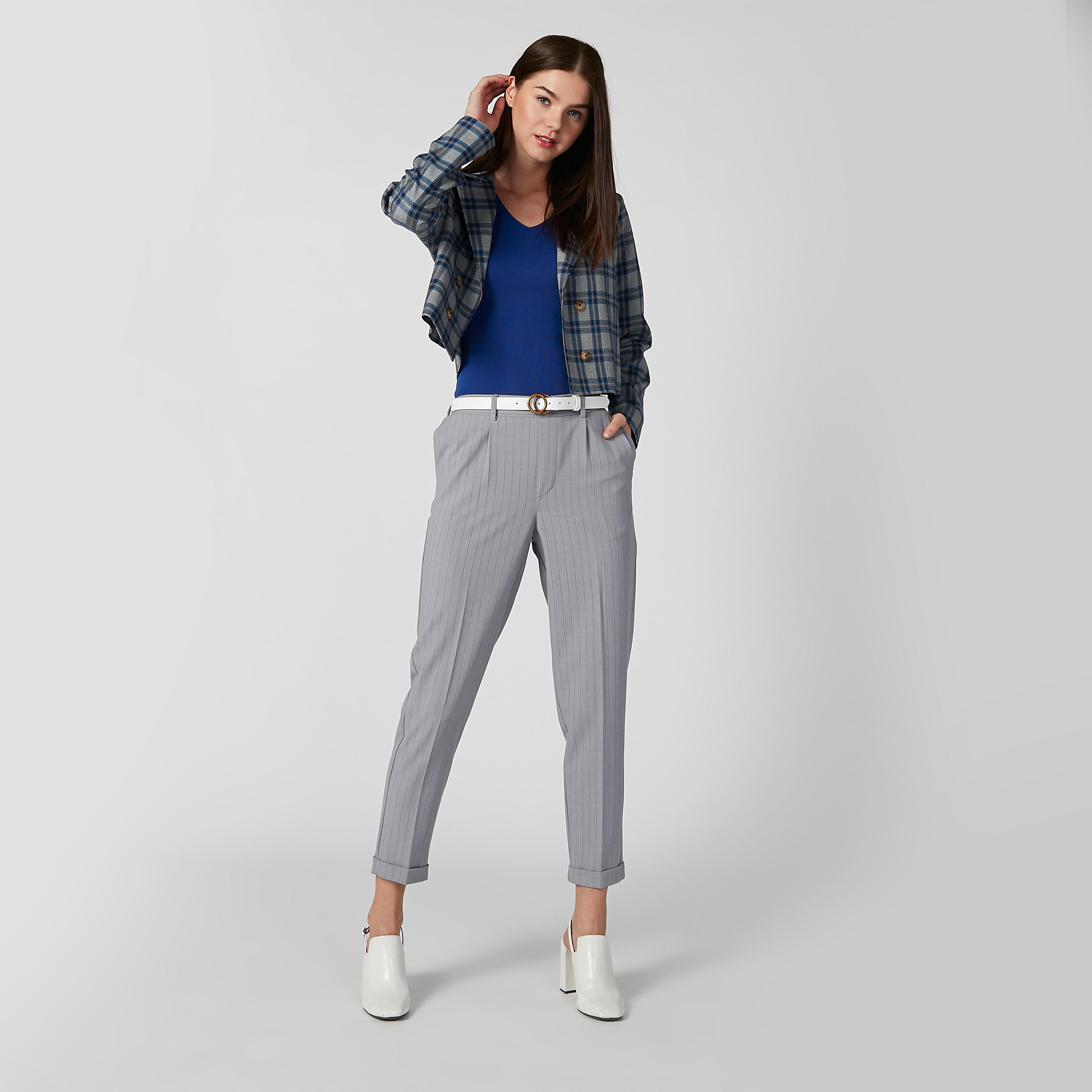 جاكيت بليزر كاروهات بياقة طويلة وأكمام طويلة-women-clothing-coatsandjackets-blazers-image-3