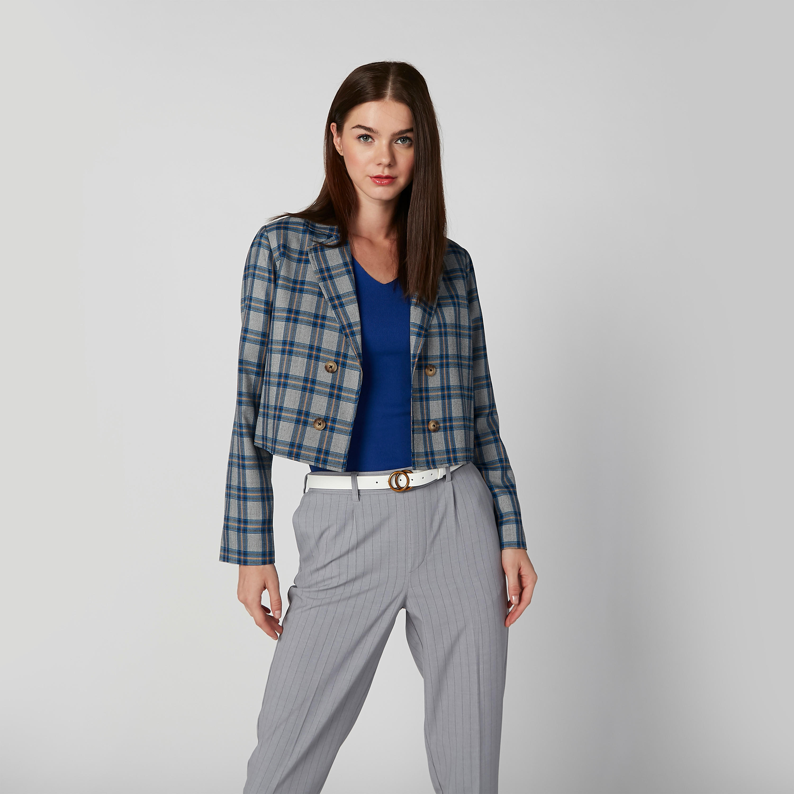جاكيت بليزر كاروهات بياقة طويلة وأكمام طويلة-women-clothing-coatsandjackets-blazers-image-5