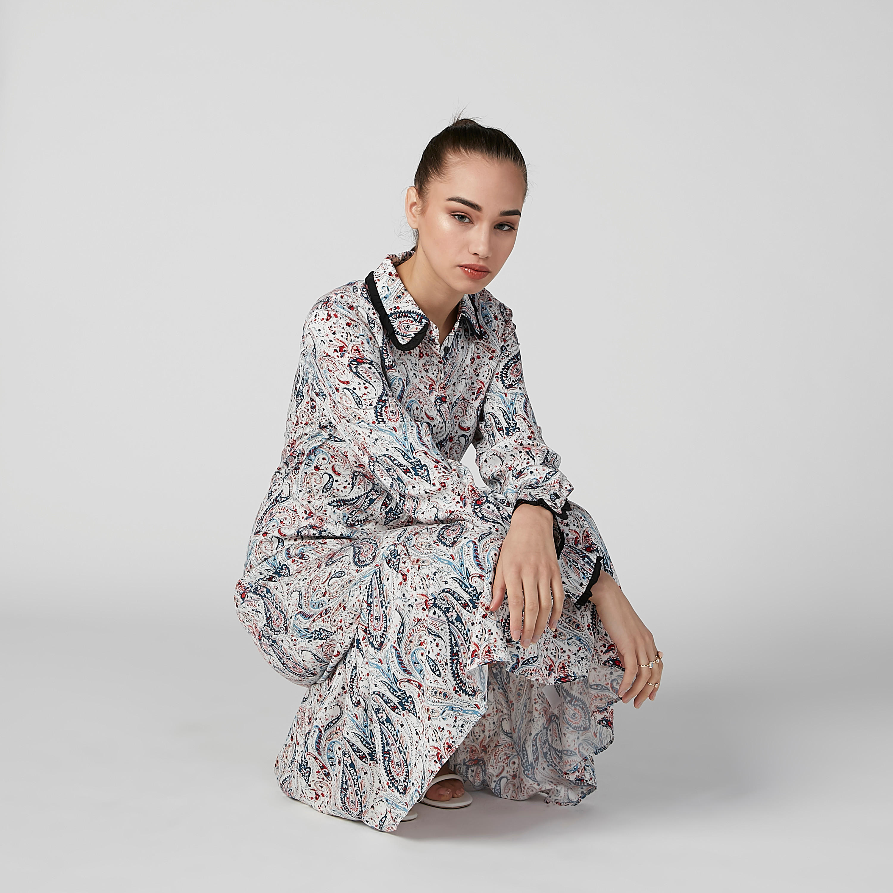 فستان إيه لاين متوسط الطول بأكمام طويلة وطبعات-women-clothing-dresses-image-2
