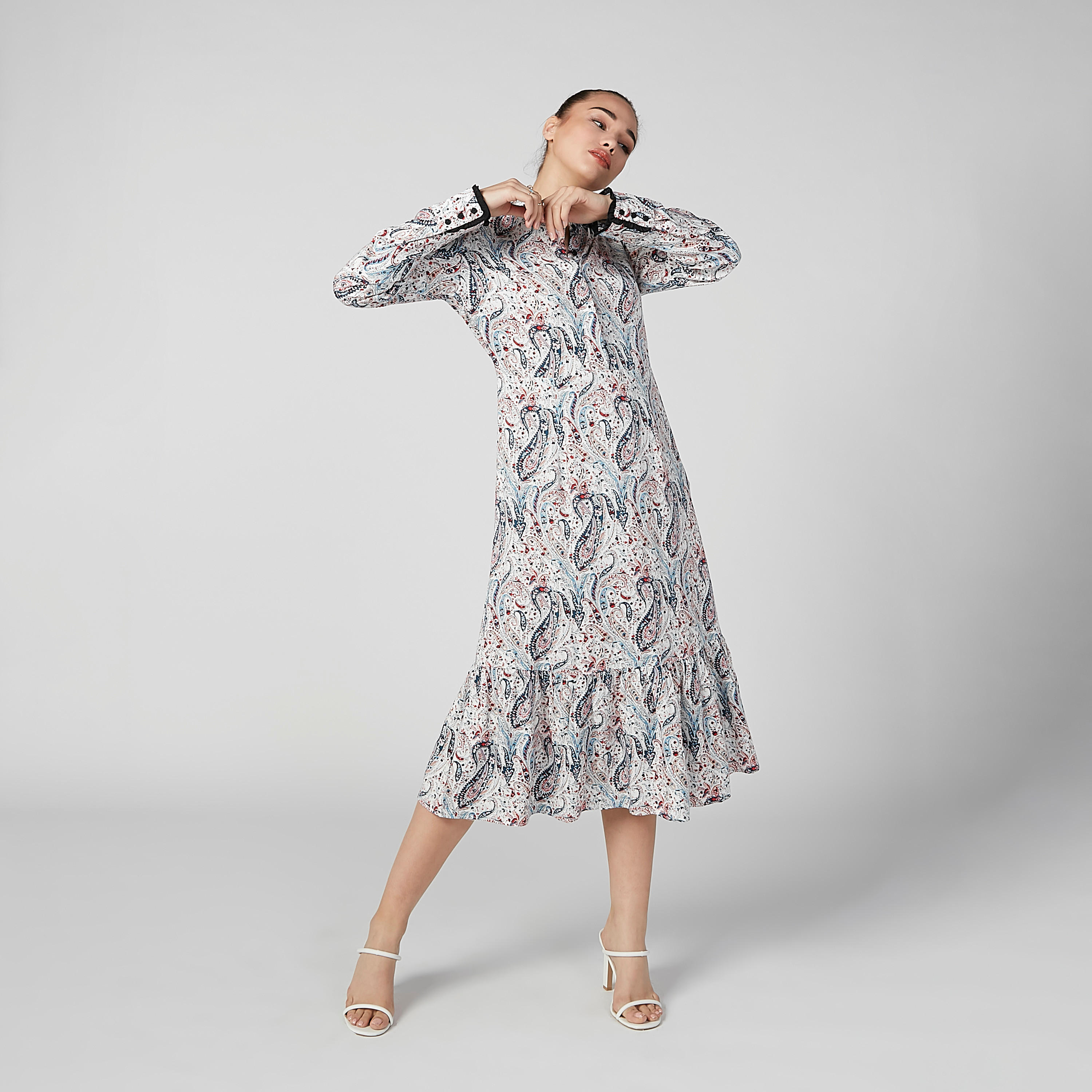 فستان إيه لاين متوسط الطول بأكمام طويلة وطبعات-women-clothing-dresses-image-4