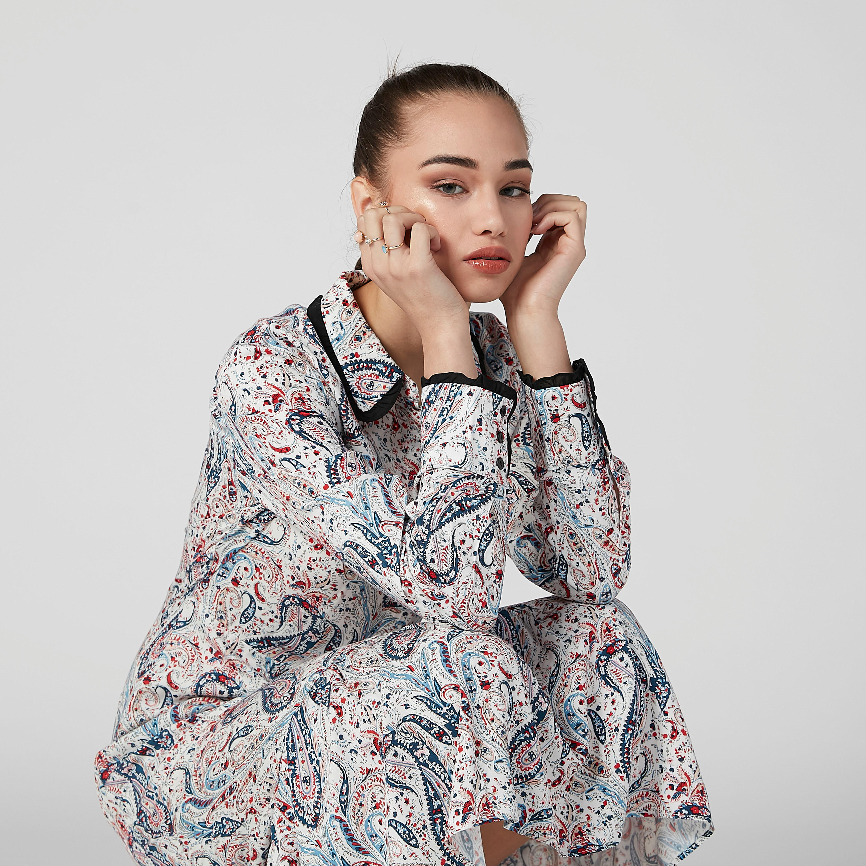 فستان إيه لاين متوسط الطول بأكمام طويلة وطبعات-women-clothing-dresses-image-5