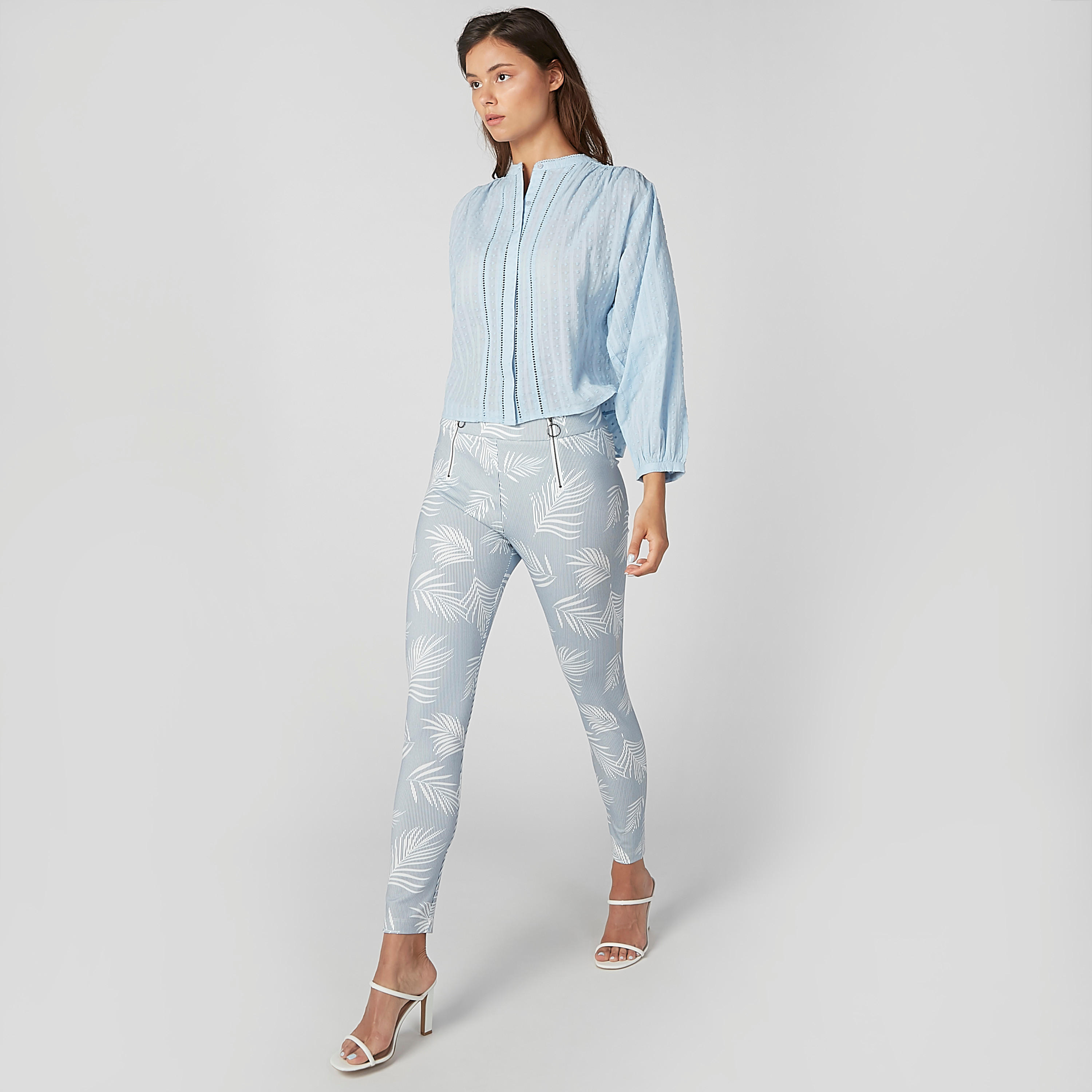 Textured Shirt with Mandarin Collar and Long Sleeves-women-clothing-shirtsandblouses-shirts-image-2