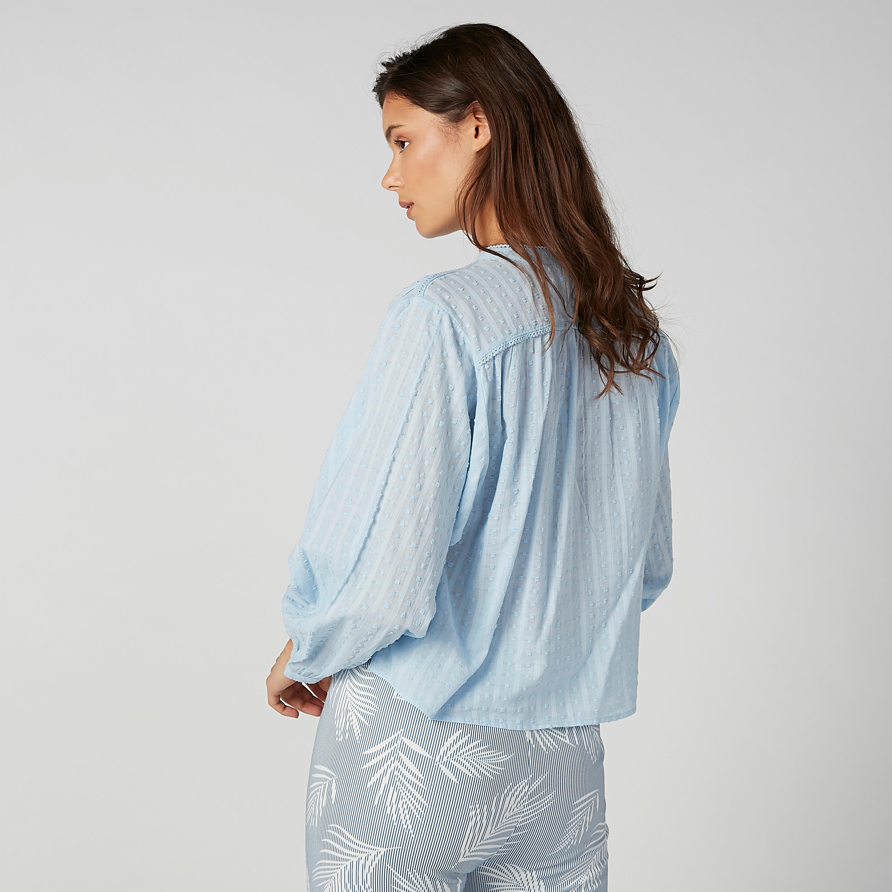 Textured Shirt with Mandarin Collar and Long Sleeves-women-clothing-shirtsandblouses-shirts-image-3