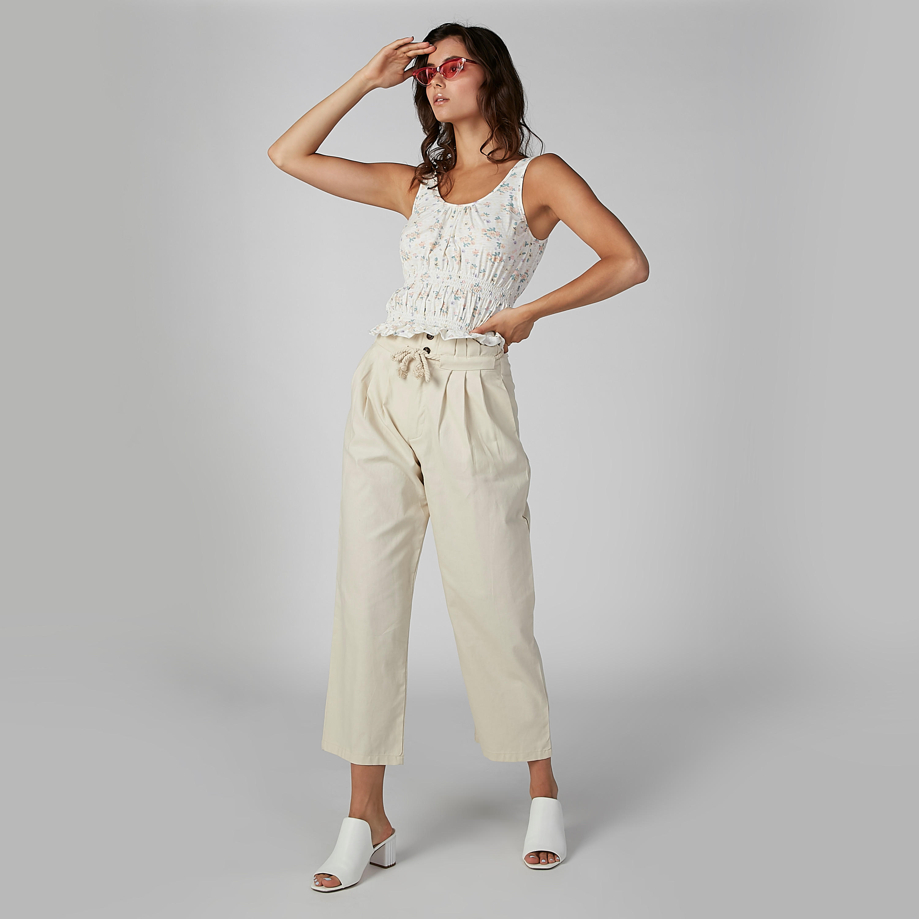 Printed Sleeveless Crop Top with Scoop Neck and Smocking Detail-women-clothing-shirtsandblouses-blouses-image-2