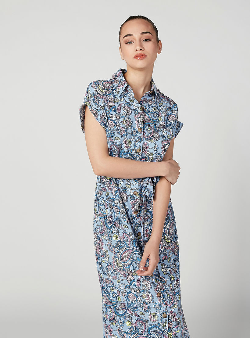 فستان قميص إيه لاين متوسط الطول بأكمام متصلة وأربطة وطبعات-women-clothing-dresses-image-4