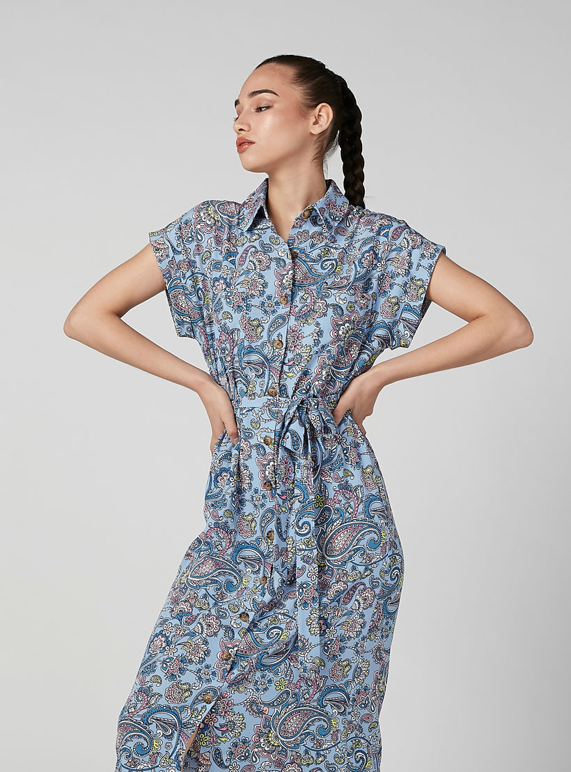 فستان قميص إيه لاين متوسط الطول بأكمام متصلة وأربطة وطبعات-women-clothing-dresses-image-6