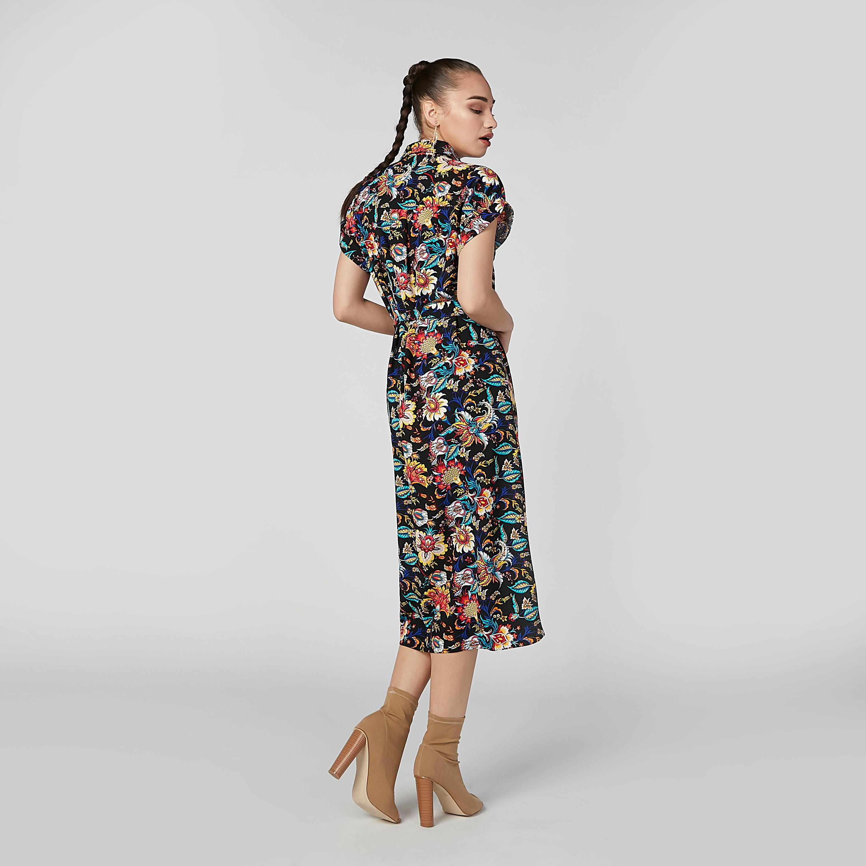 فستان قميص متوسط الطول بأكمام متصلة وأربطة وطبعات زهرية-women-clothing-dresses-image-4