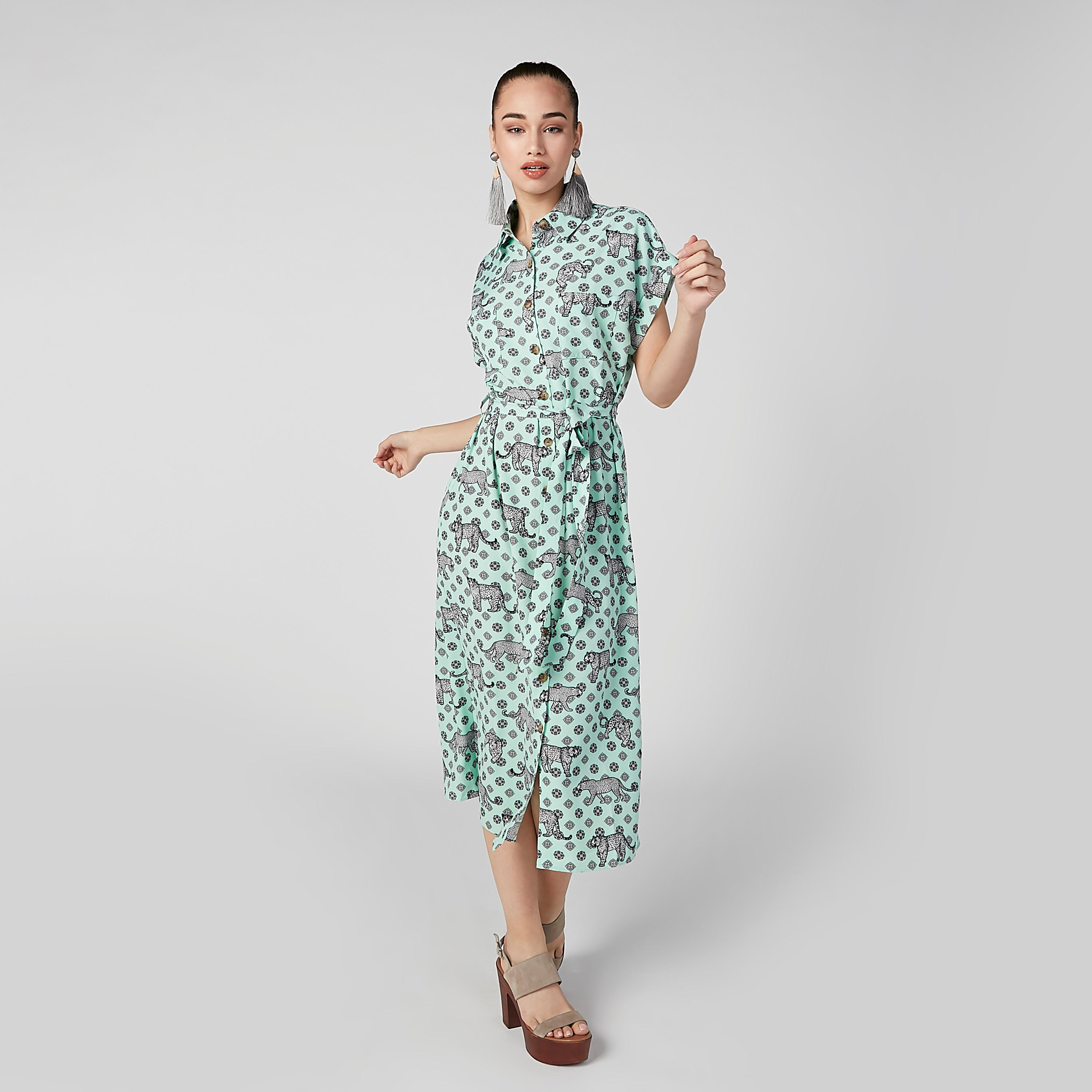 فستان قميص إيه لاين متوسط الطول بأكمام متصلة وأربطة وطبعات-women-clothing-dresses-image-5