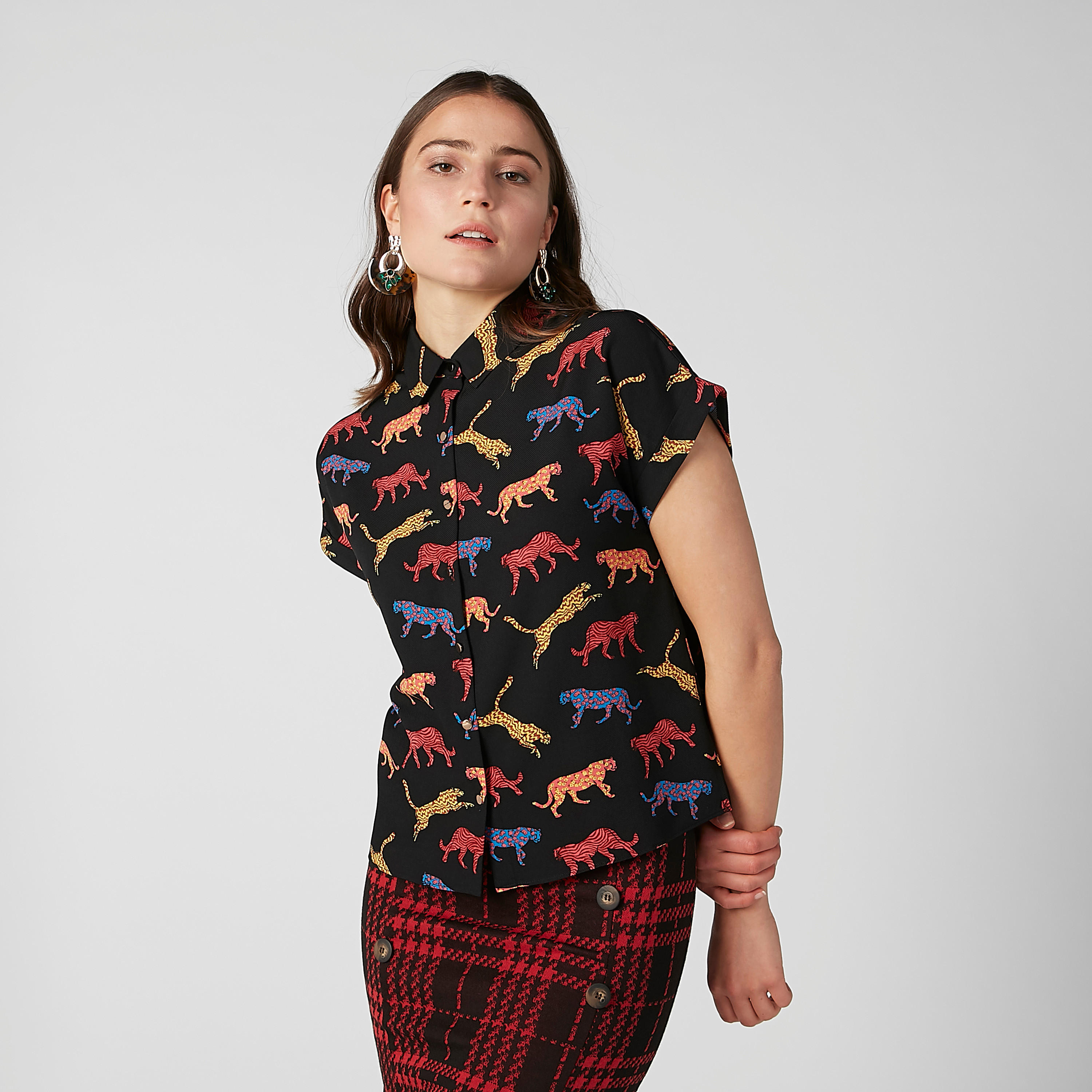 Printed Shirt with Extended Sleeves and Complete Placket-women-clothing-shirtsandblouses-shirts-image-1