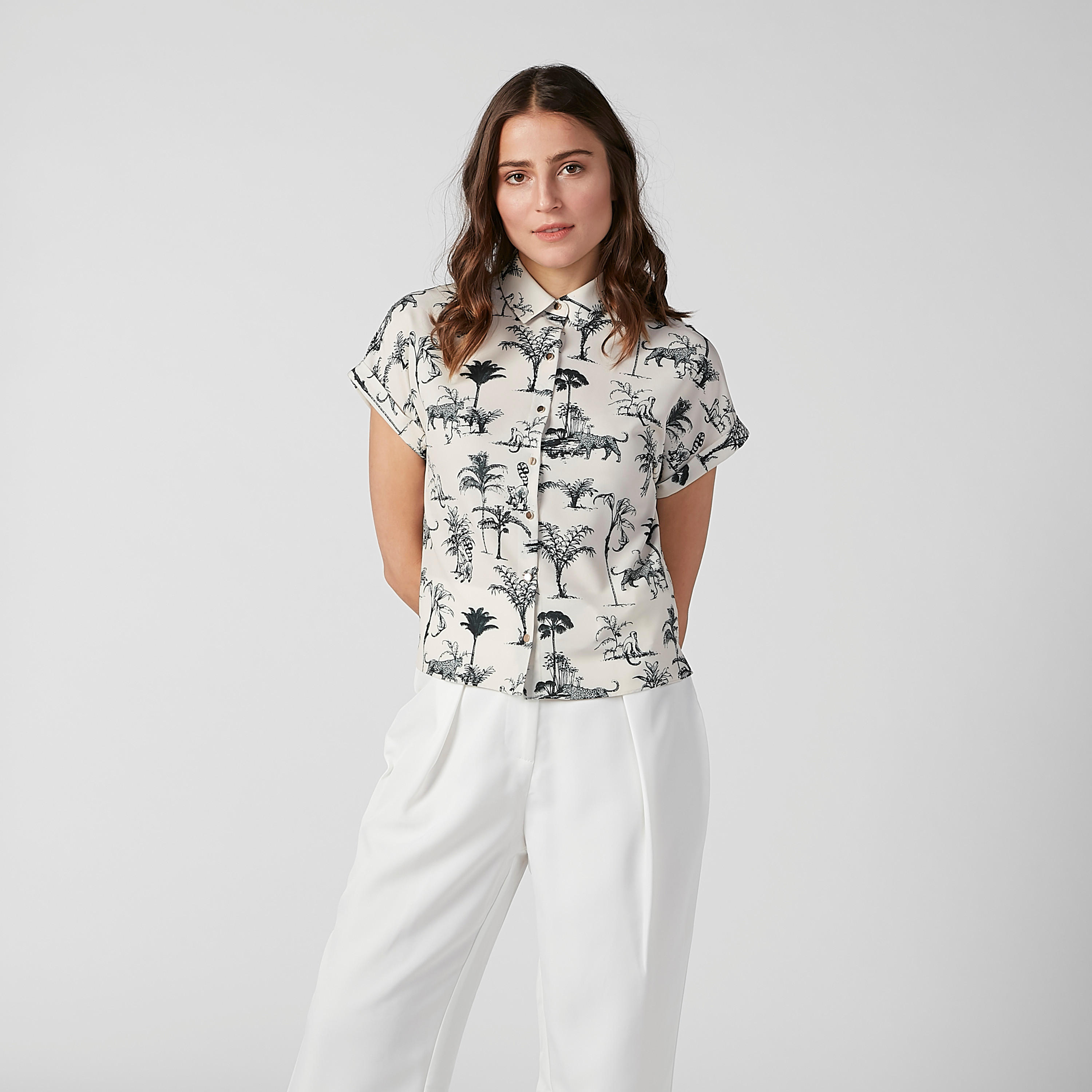 Printed Shirt with Cap Sleeves and Complete Placket-women-clothing-shirtsandblouses-shirts-image-1
