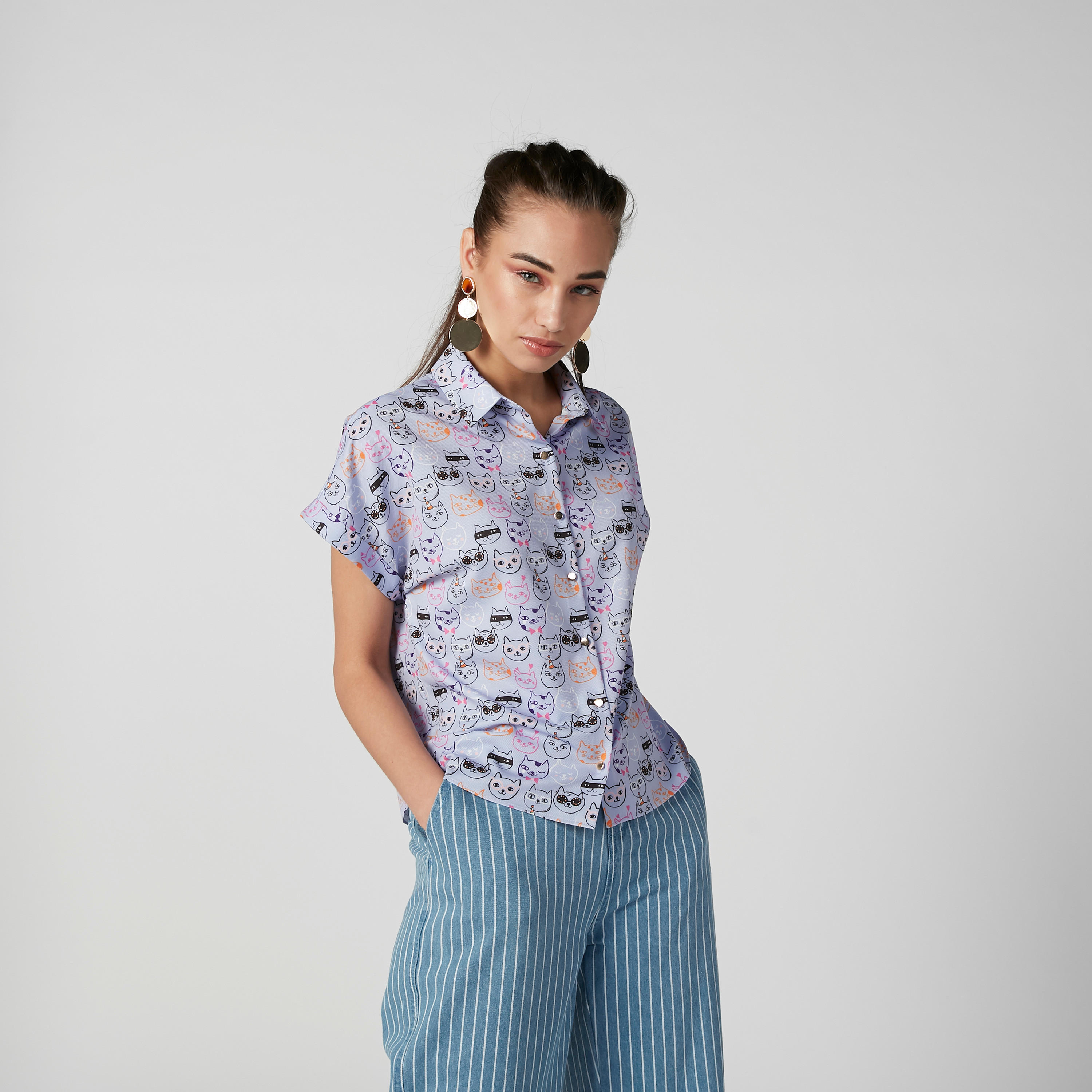 قميص بياقة عاديّة وأكمام متصلة وطبعات-women-clothing-shirtsandblouses-shirts-image-1