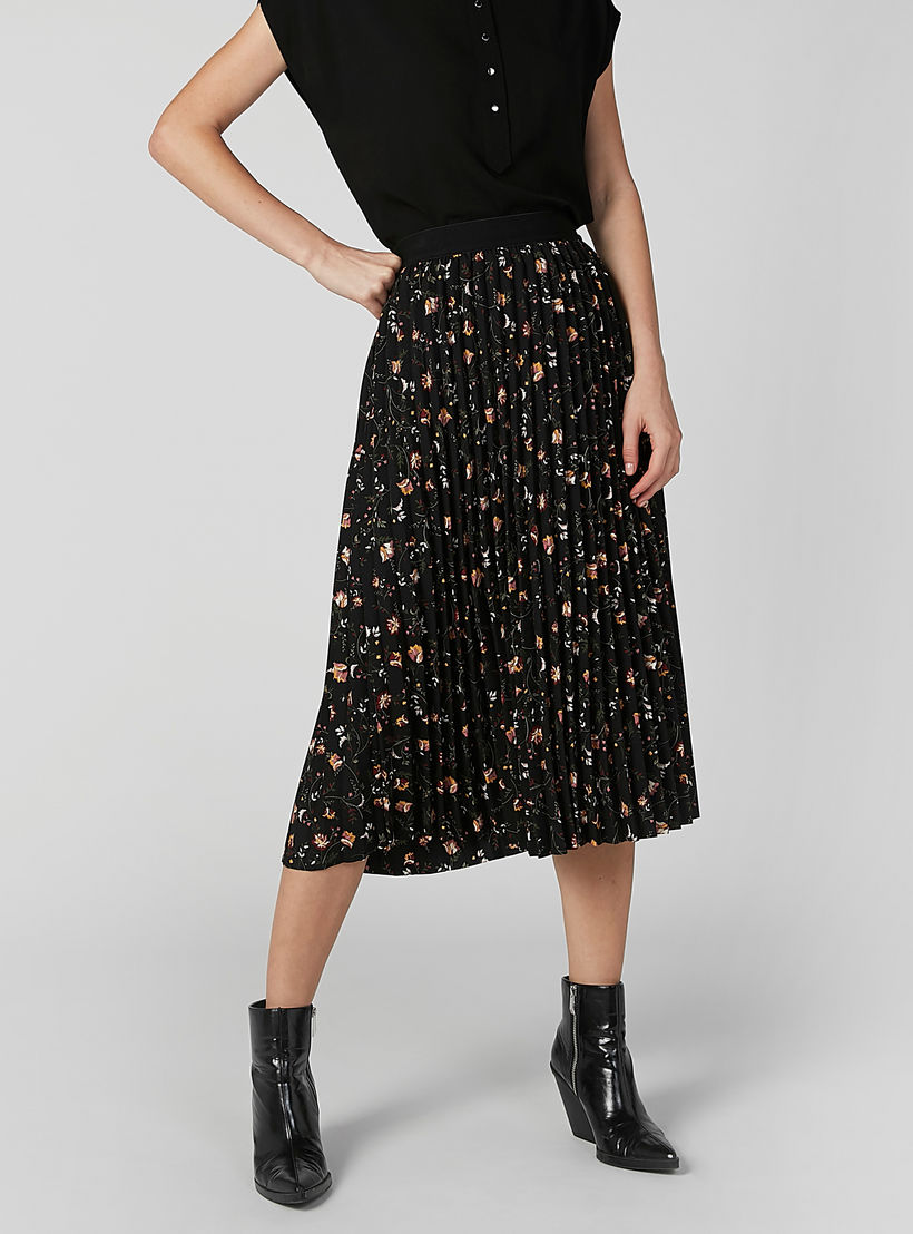 تنورة إيه لاين متوسطة الطول بخصر مطّاطي وثنيات وطبعات-women-clothing-bottoms-skirts-image-3