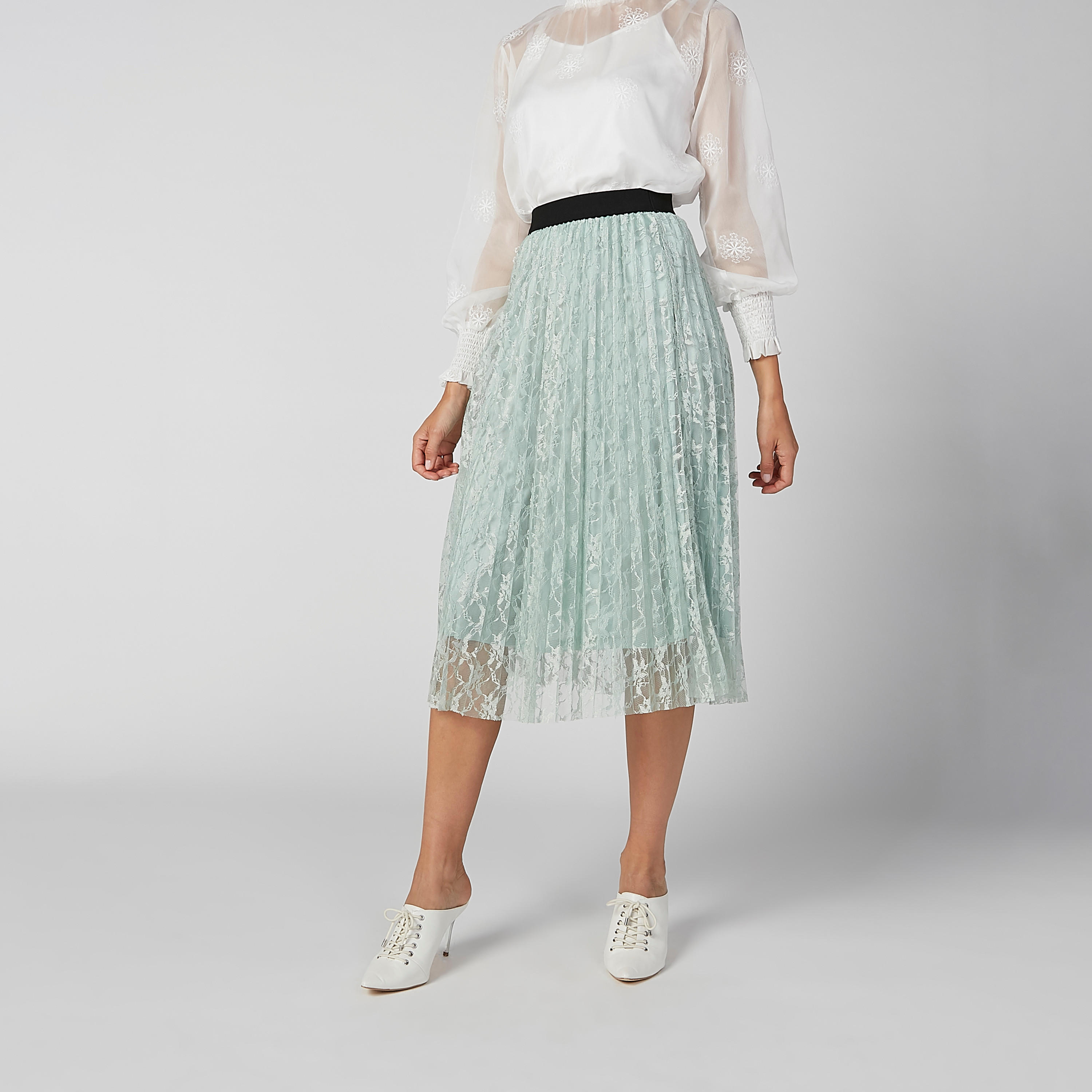 تنورة بارزة الملمس متعددة الطبقات إيه لاين متوسطة الطول بخصر مطّاطي-women-clothing-bottoms-skirts-image-3
