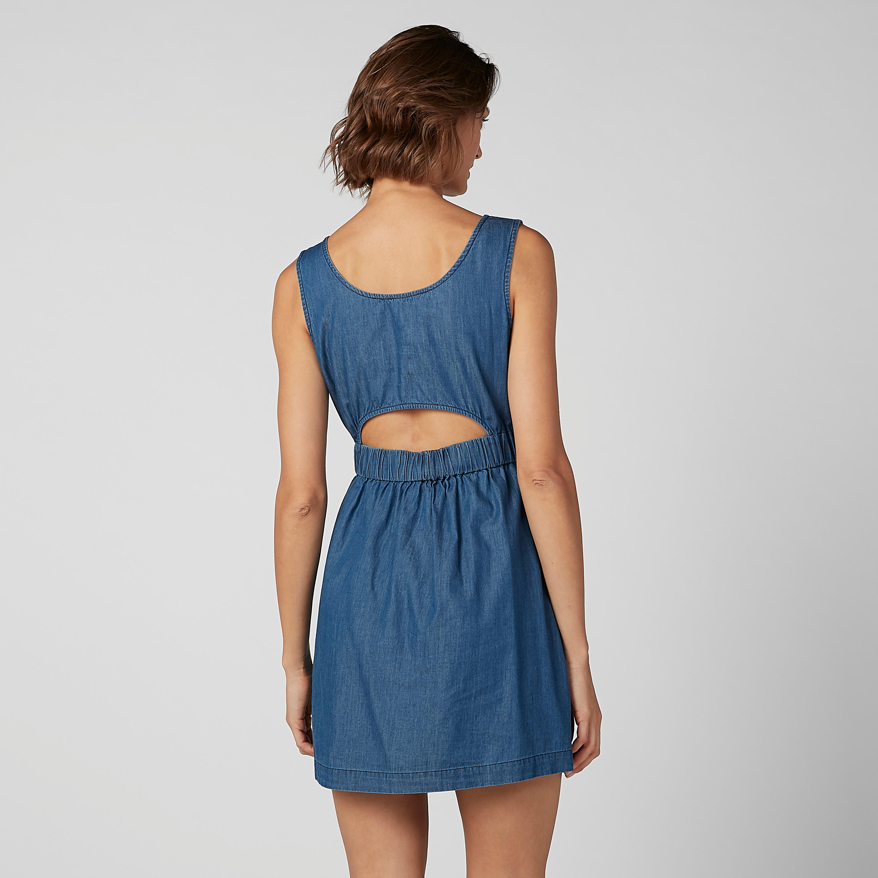فستان سادة قصير واسع دون أكمام بجيوب-women-clothing-dresses-image-2