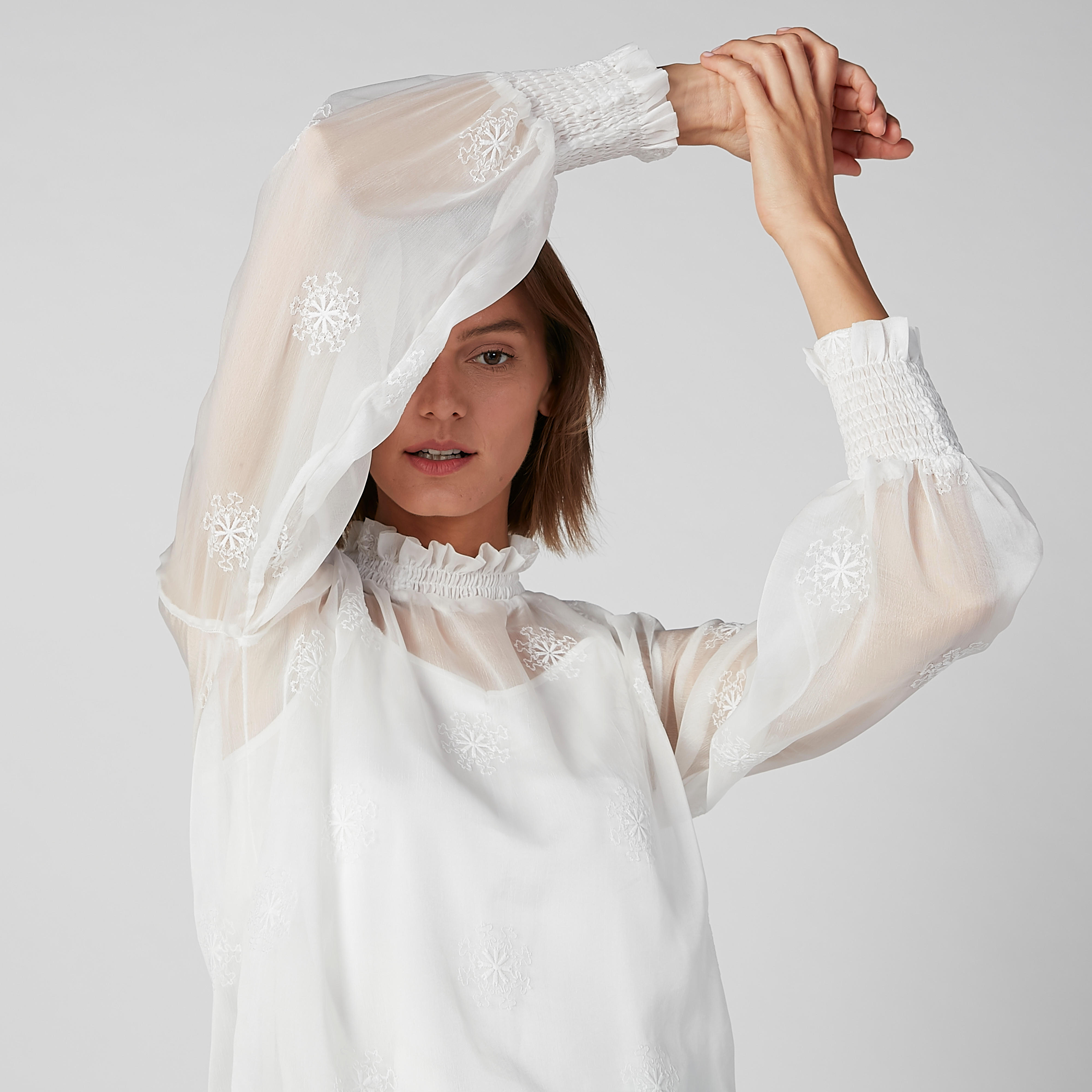 Embroidered Sheer Top with High Neck and Bishop Sleeves-women-clothing-shirtsandblouses-blouses-image-1