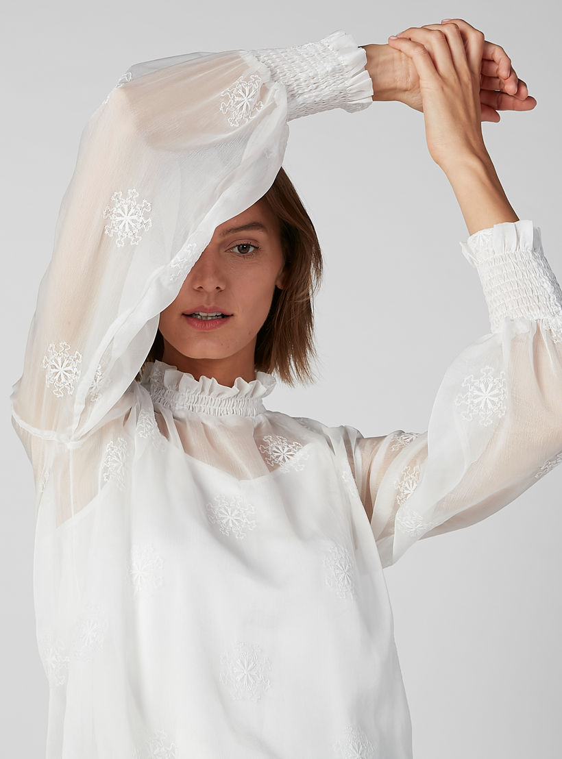 Embroidered Sheer Top with High Neck and Bishop Sleeves-women-clothing-shirtsandblouses-blouses-image-1