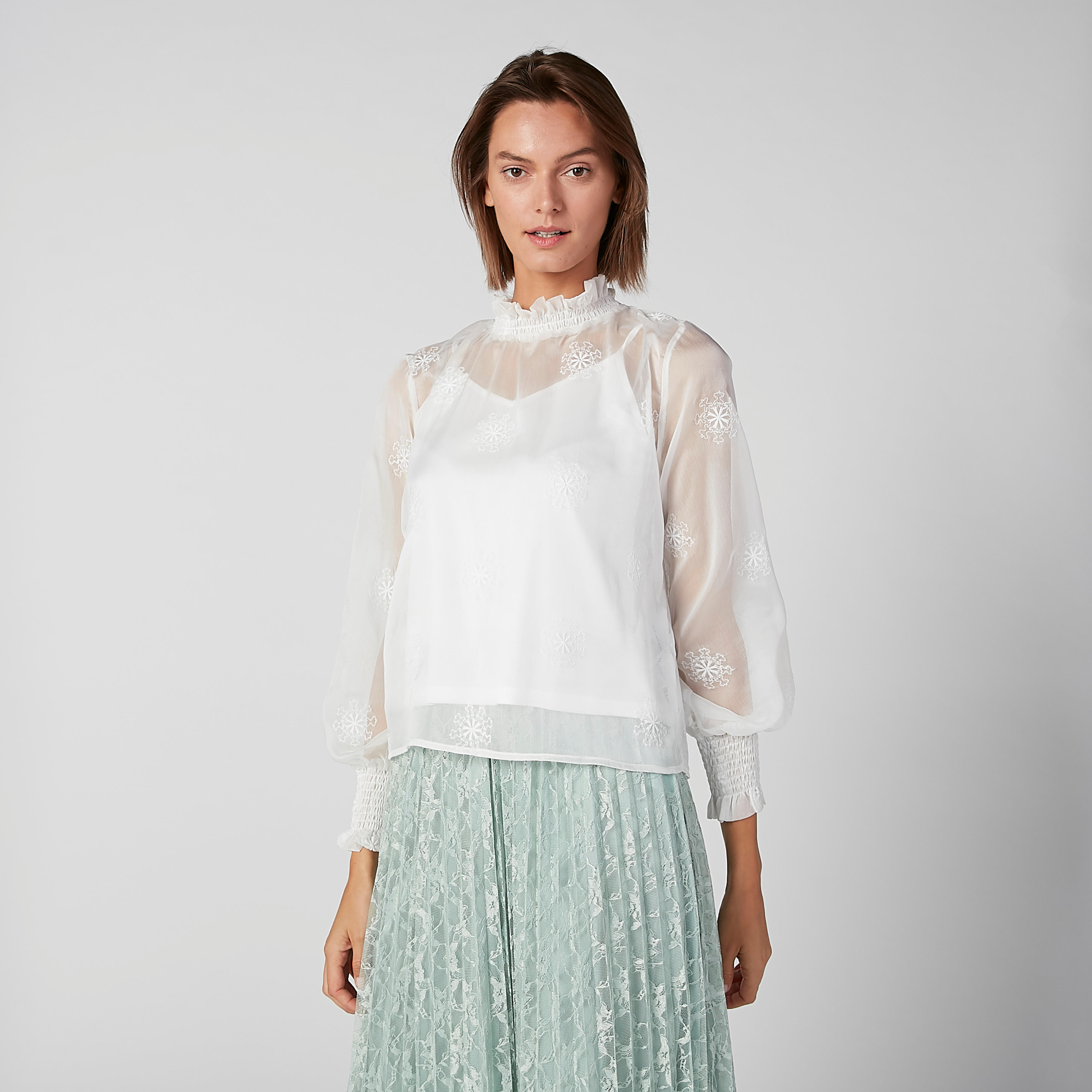 Embroidered Sheer Top with High Neck and Bishop Sleeves-women-clothing-shirtsandblouses-blouses-image-4