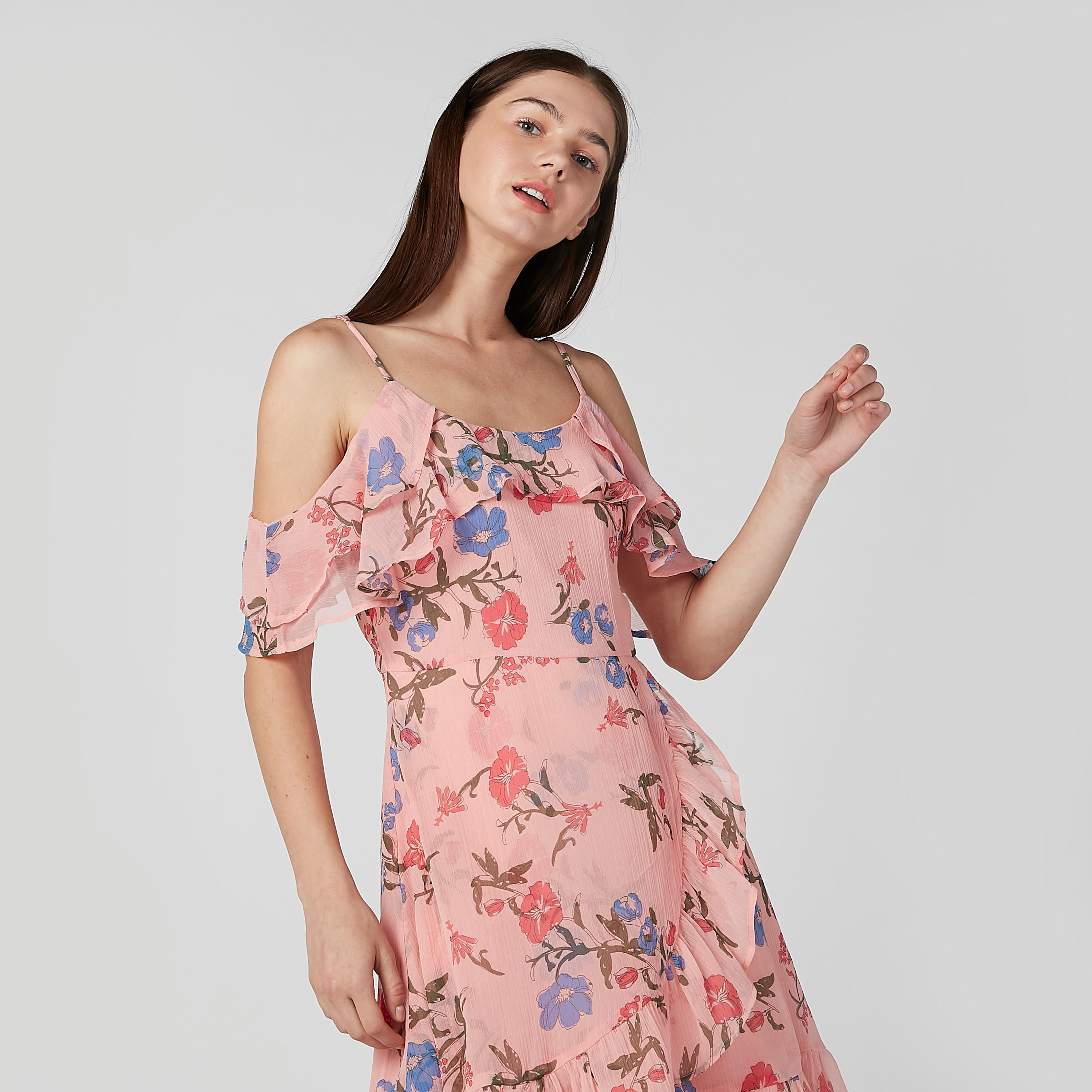 فستان إيه لاين مكشوف الأكتاف بتفاصيل كشكش وطبعات زهرية-women-clothing-dresses-image-2