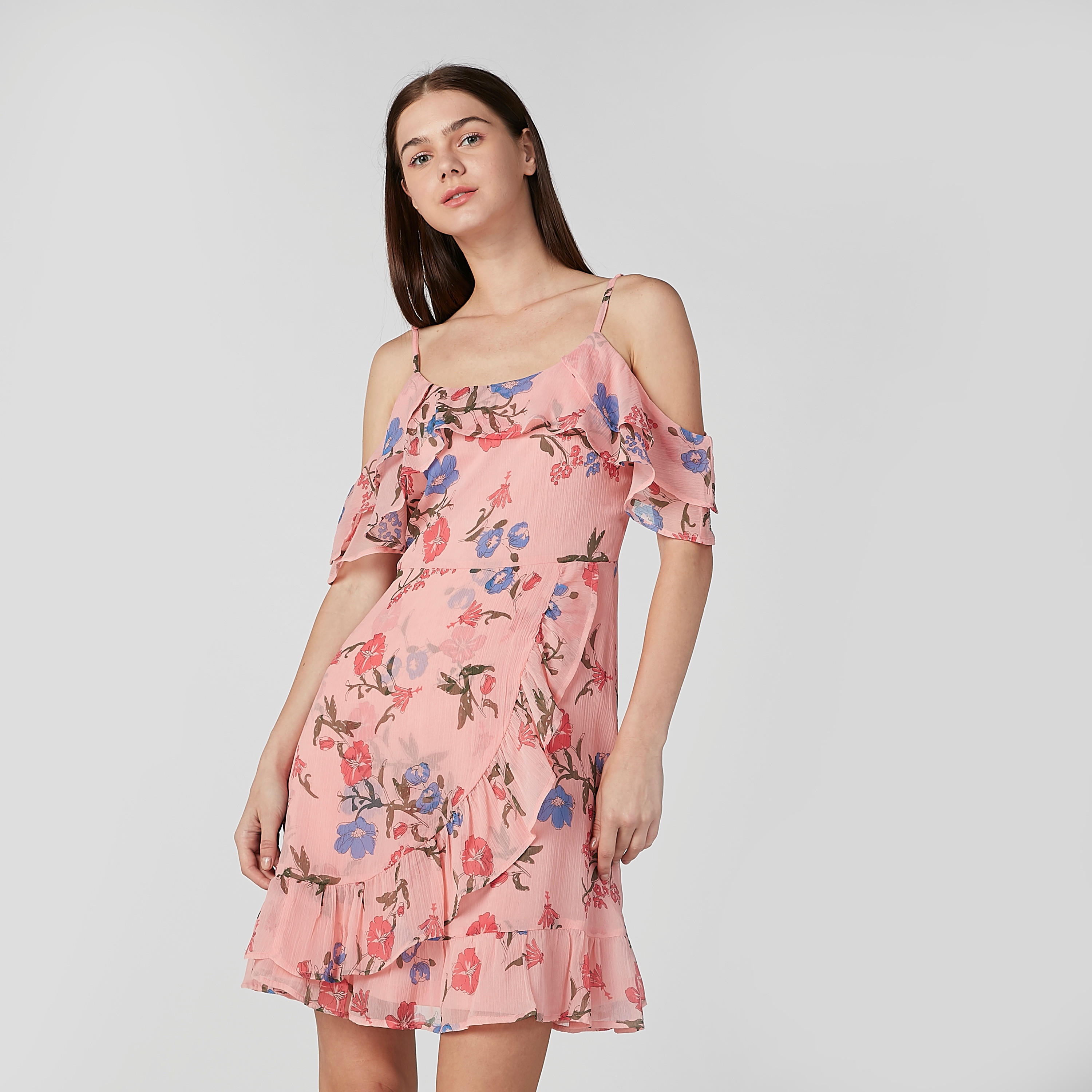 فستان إيه لاين مكشوف الأكتاف بتفاصيل كشكش وطبعات زهرية-women-clothing-dresses-image-4