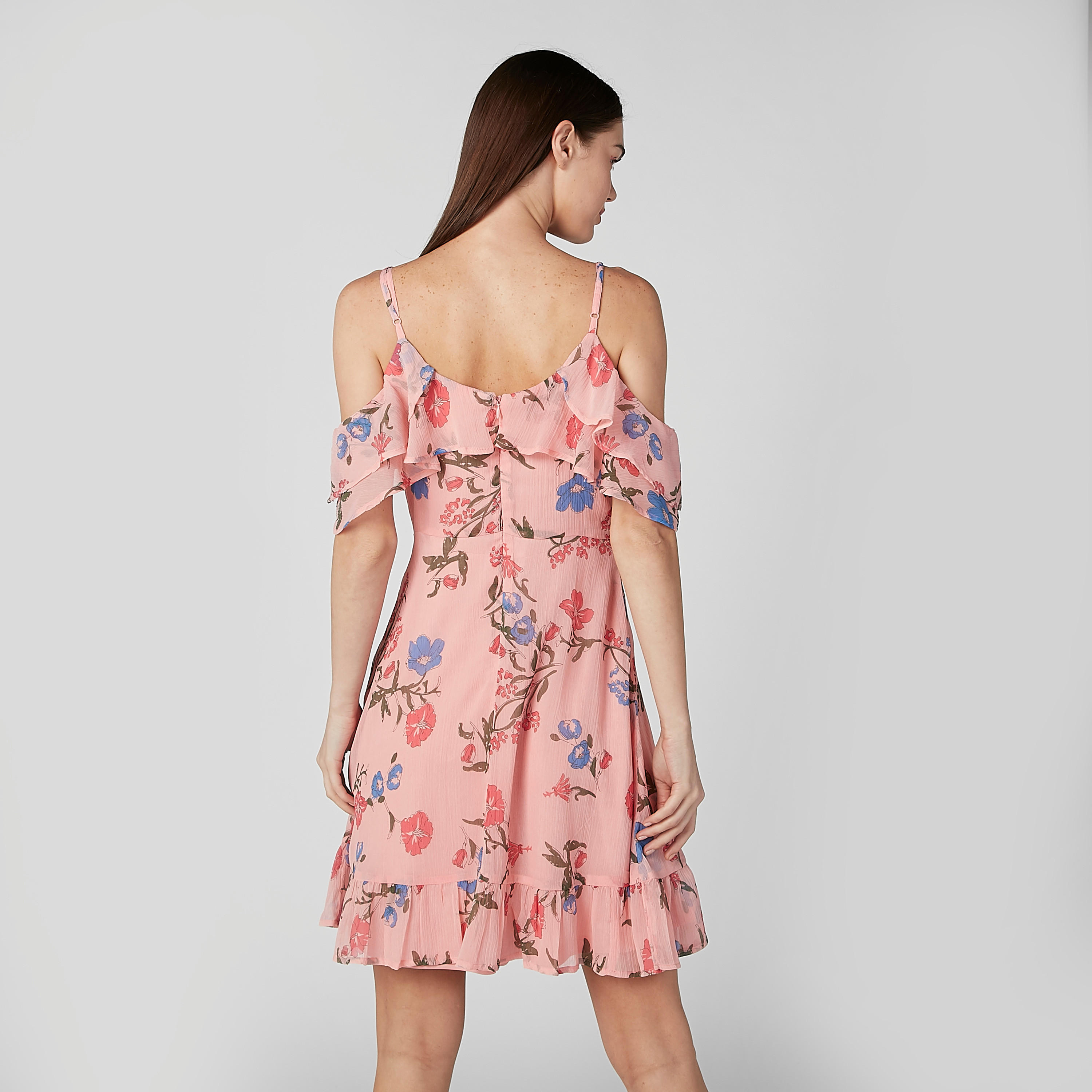 فستان إيه لاين مكشوف الأكتاف بتفاصيل كشكش وطبعات زهرية-women-clothing-dresses-image-5